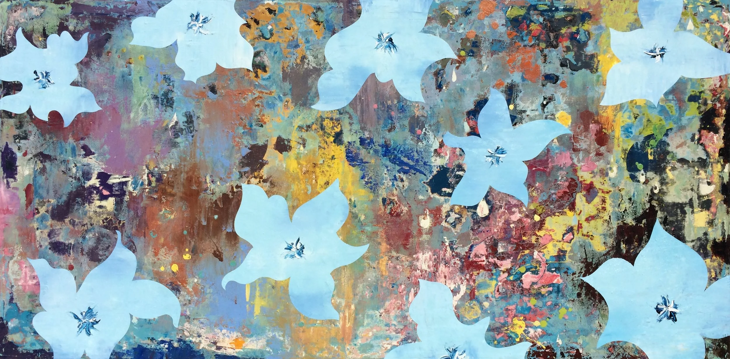  Perry Burns,  Blue Doves , oil on canvas, 36" x 72", SOLD 