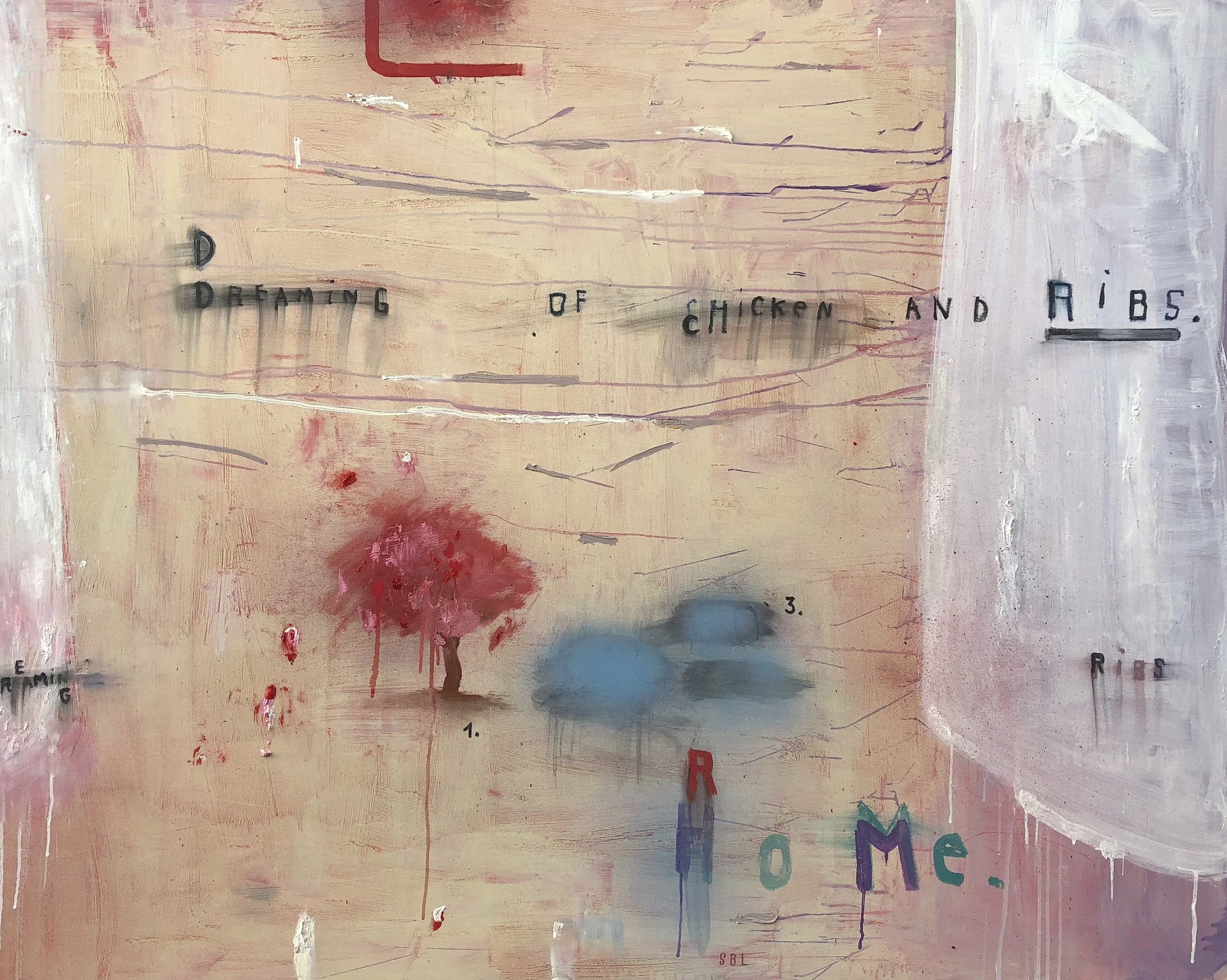 Stephanie Brody Lederman, Chicken + Ribs , oil on canvas, 48" x 60"