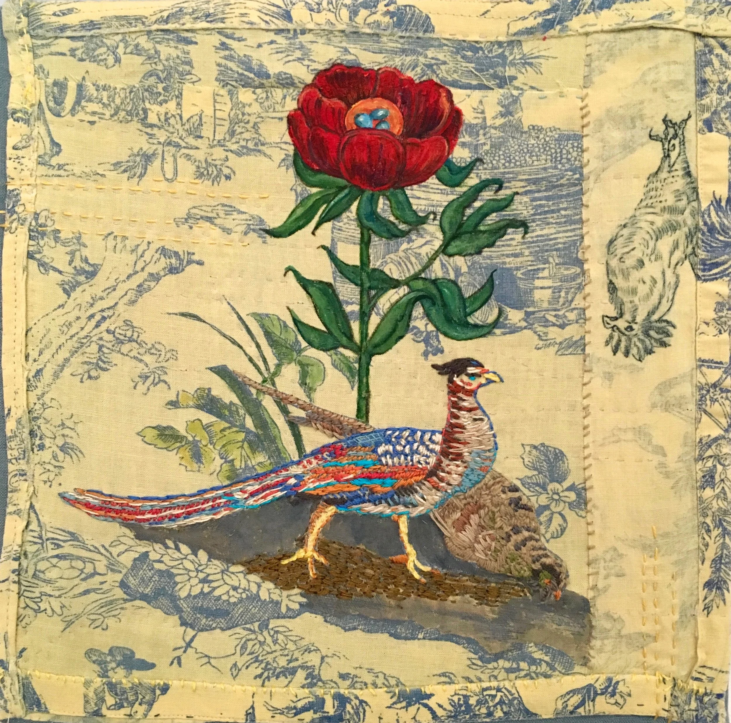 Erica Lynn Huberty, Let the Dull One Stay , Embroidery, polymer, appliqué, textile stretched on wood stretchers, 10” x 10”