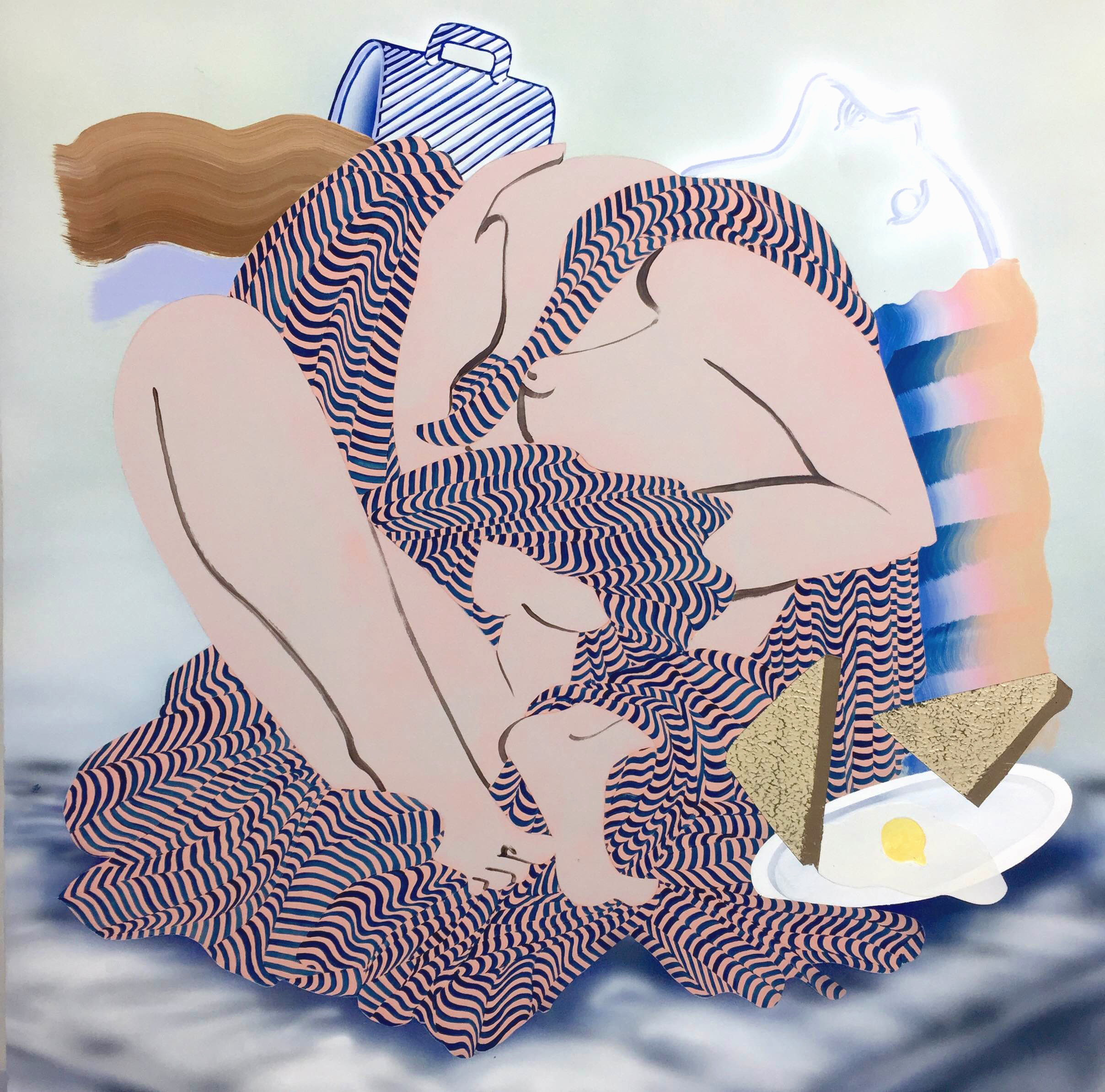  Christian Little,  Exhibitionists #13 (Breakfast in Bed) , acrylic on panel, 24" x 24", $2,800 