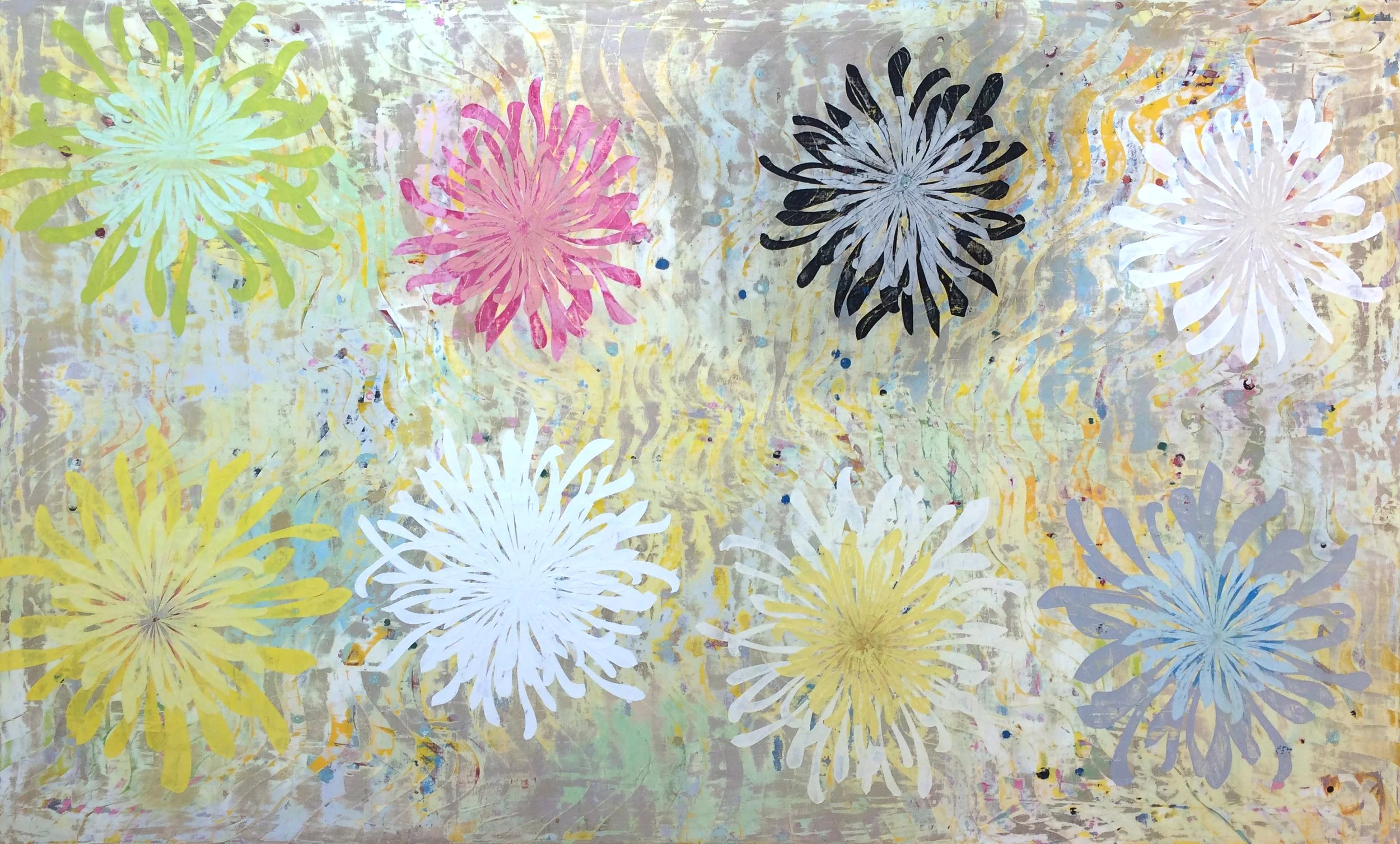  Perry Burns,  Chrysanthemum Tapestry , Oil on canvas, 51" x 84", $15,000 