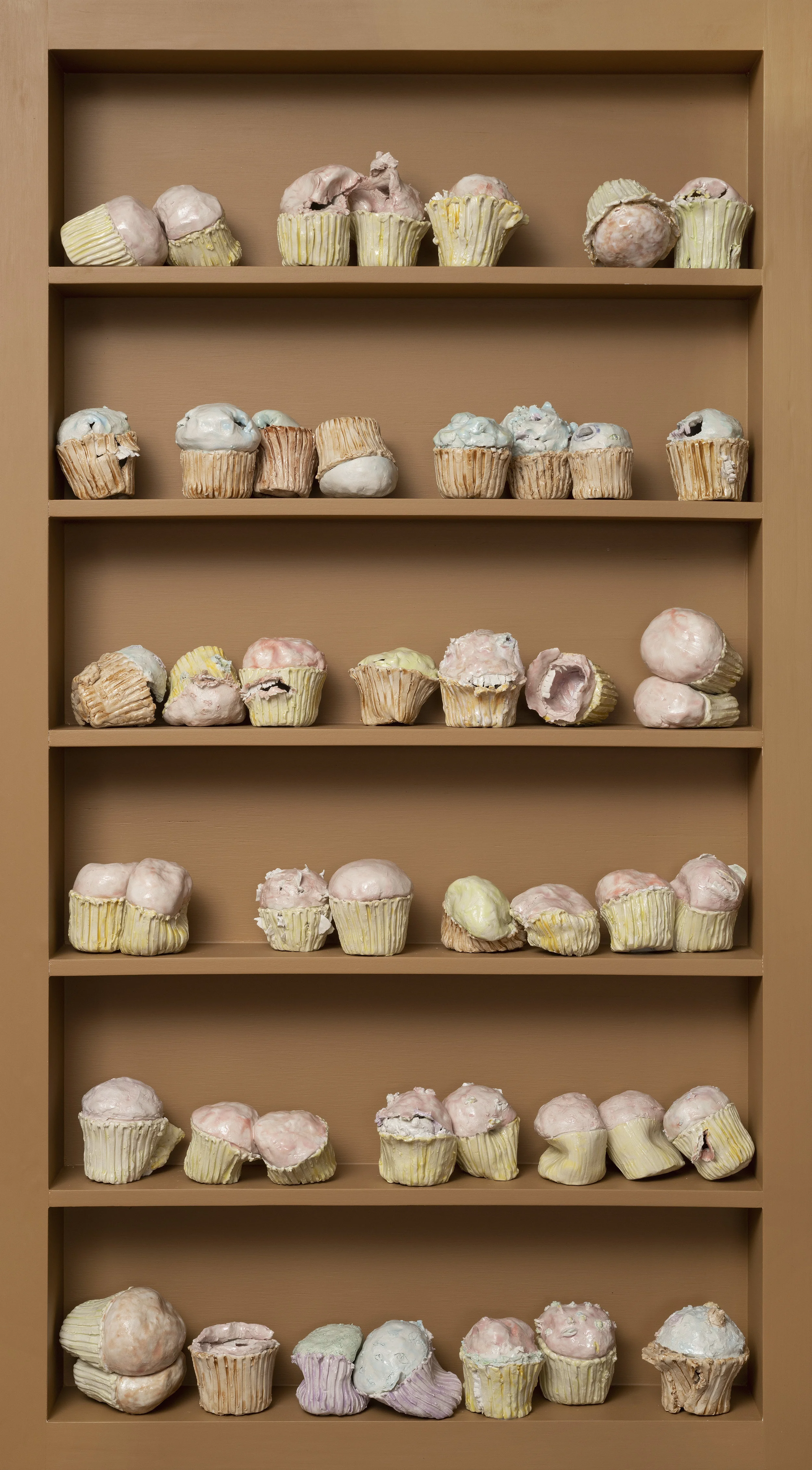 Cinamon Crunch , glazed English Porcelain, painted wood shelf, 41” x 23” x 4.25”