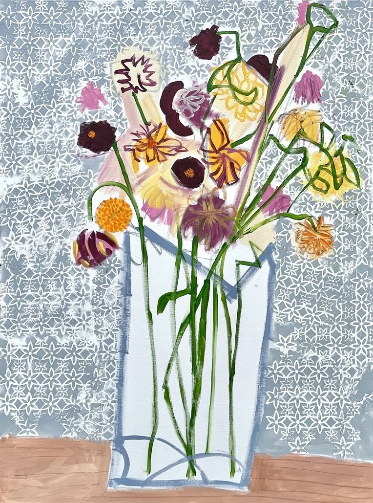  Allison Meyler,  Dahlias , acrylic on canvas, 48" x 36", SOLD 