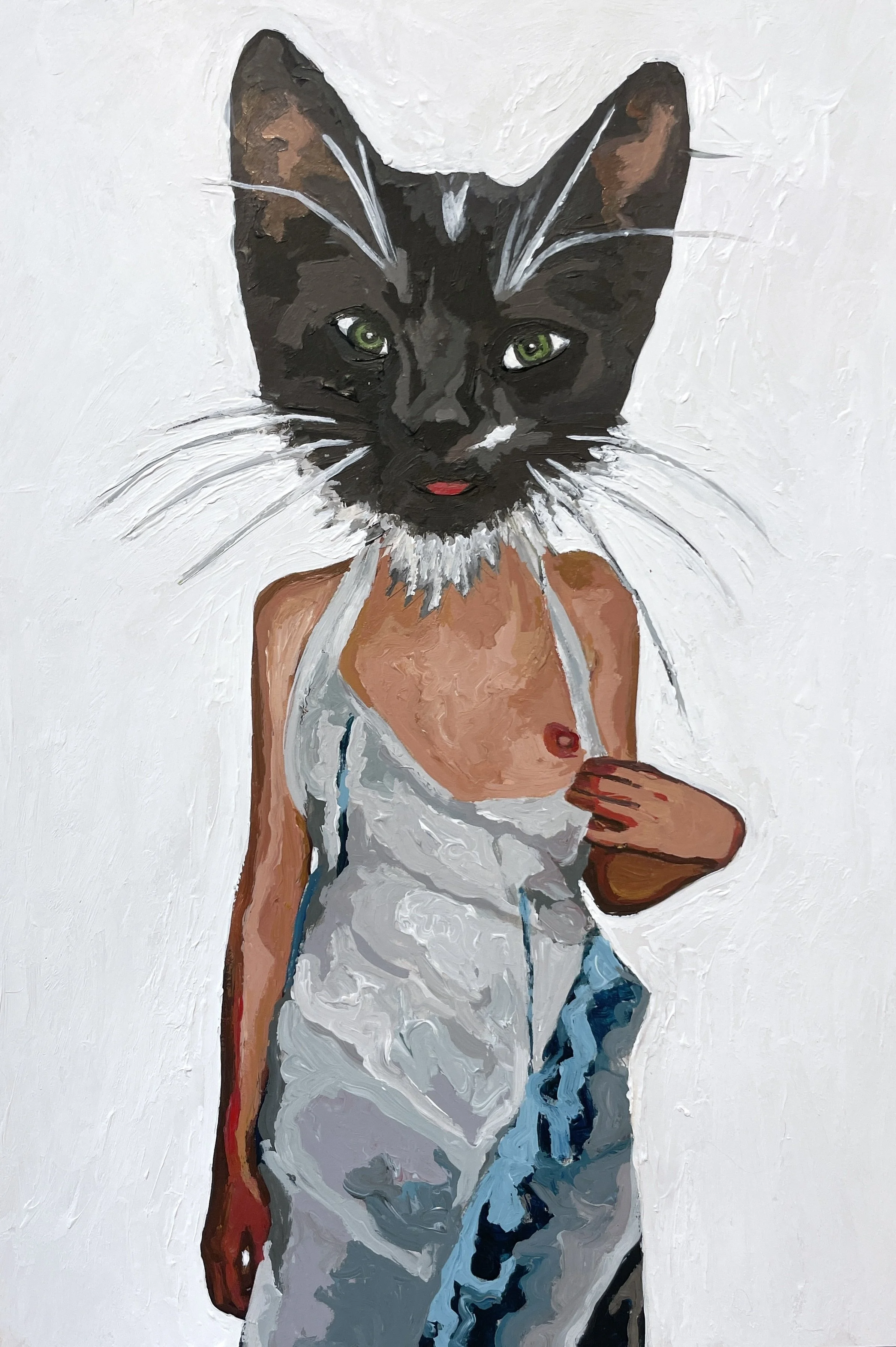  Yuliya Lanina,  Kittie , acrylic and collage on paper, 12" x 9", $800 