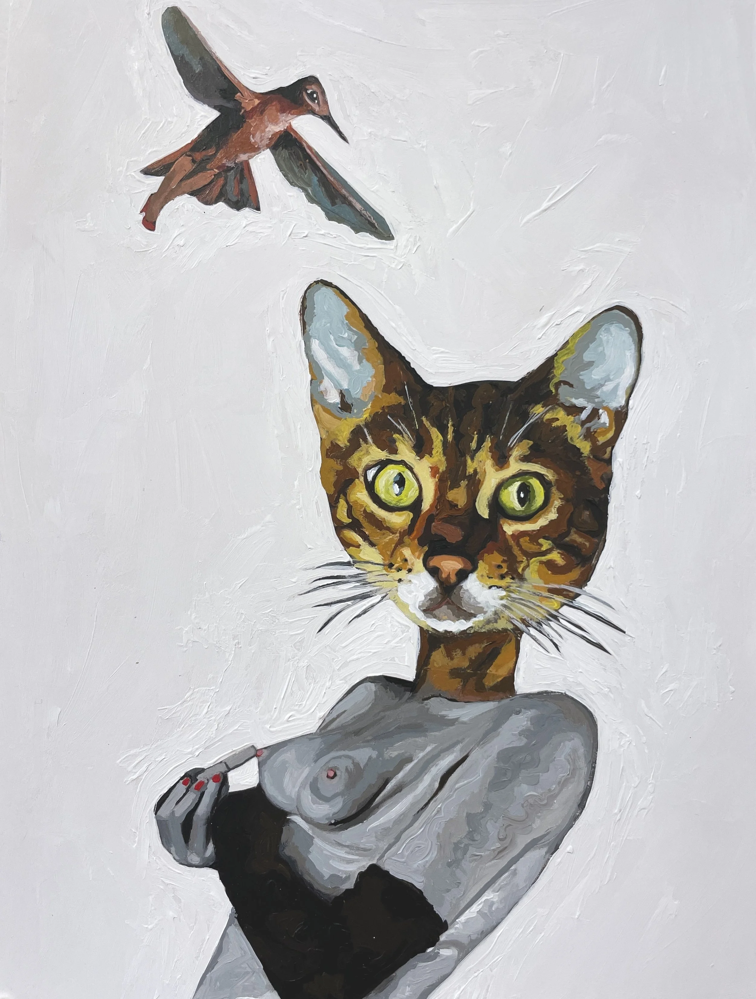  Yuliya Lanina,  Watcha' Looking At? , acrylic and collage on paper, 12" x 9", $800 