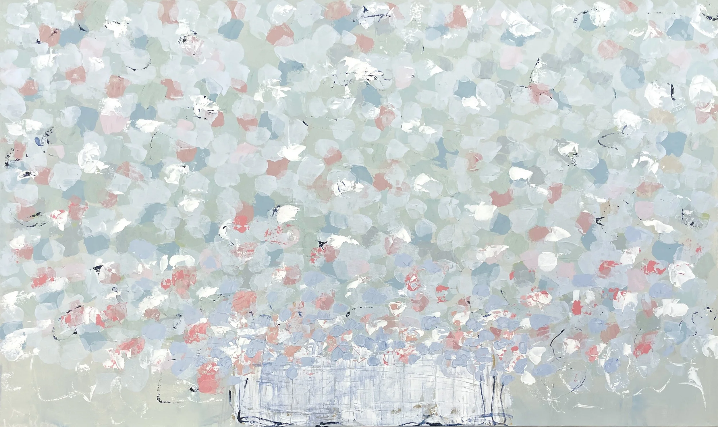  Kim Romero,  Summertime, Hydrangea Series , acrylic on canvas, 36" x 60", SOLD 