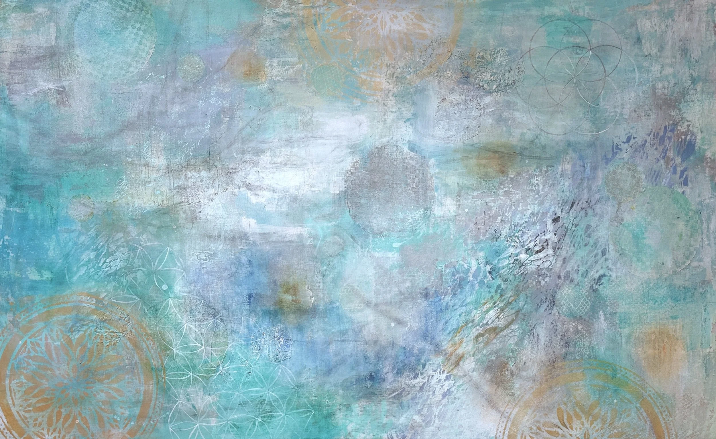  Stephanie Joyce,  Remembracne XIV , oil on canvas with rice paper collage, 50" x 82", $16,000 