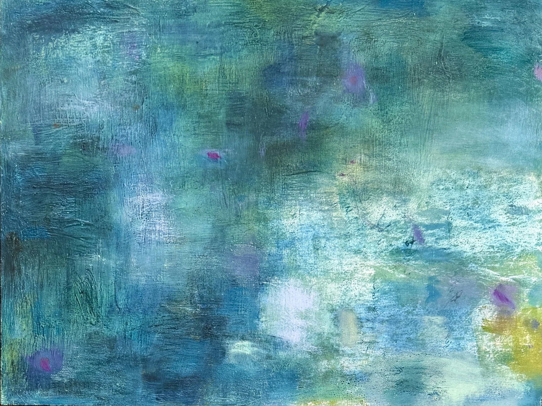  Stephanie Joyce,  Surrendering to the Mystery XVIII,  oil and encaustic on wood panel, 18” x 24”, $1,600 