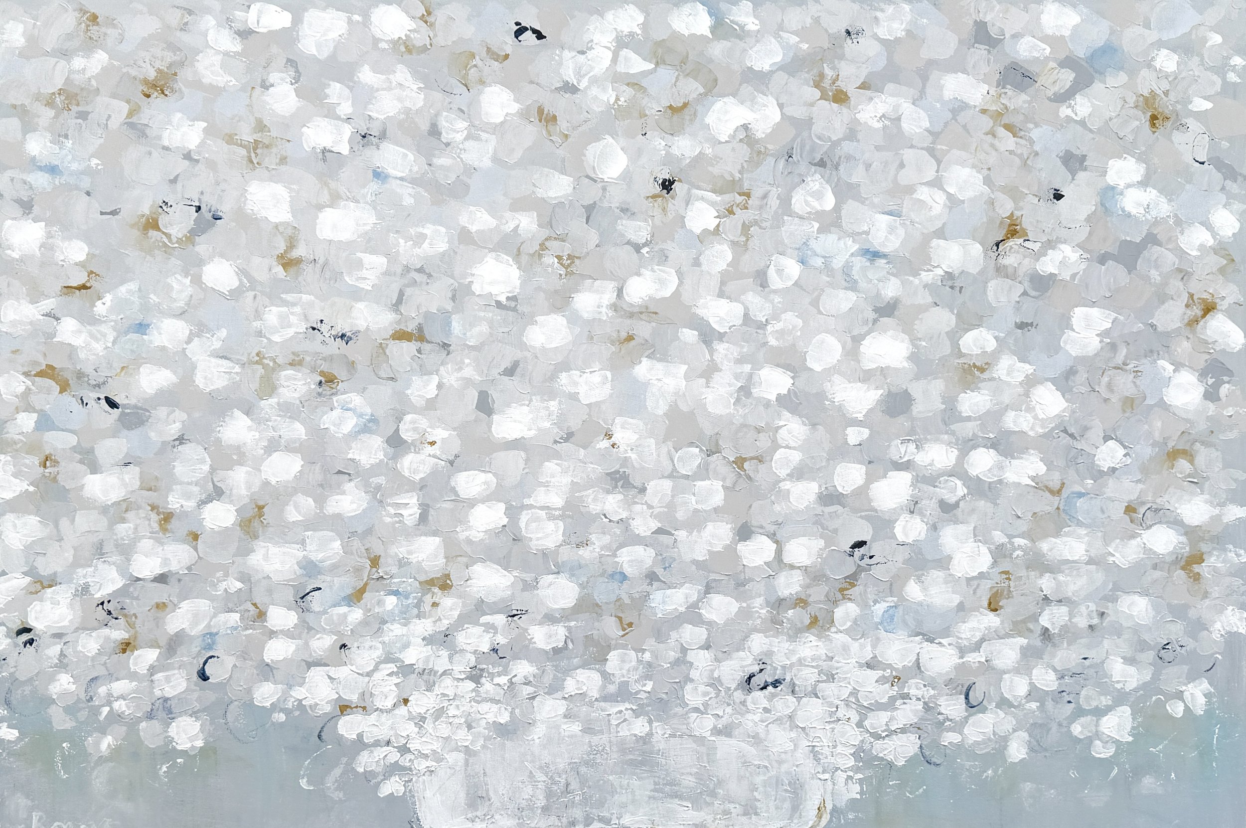  Kim Romero,  Summer House, Hydrangea Series , acrylic on canvas, 40" x 60", $4,800 