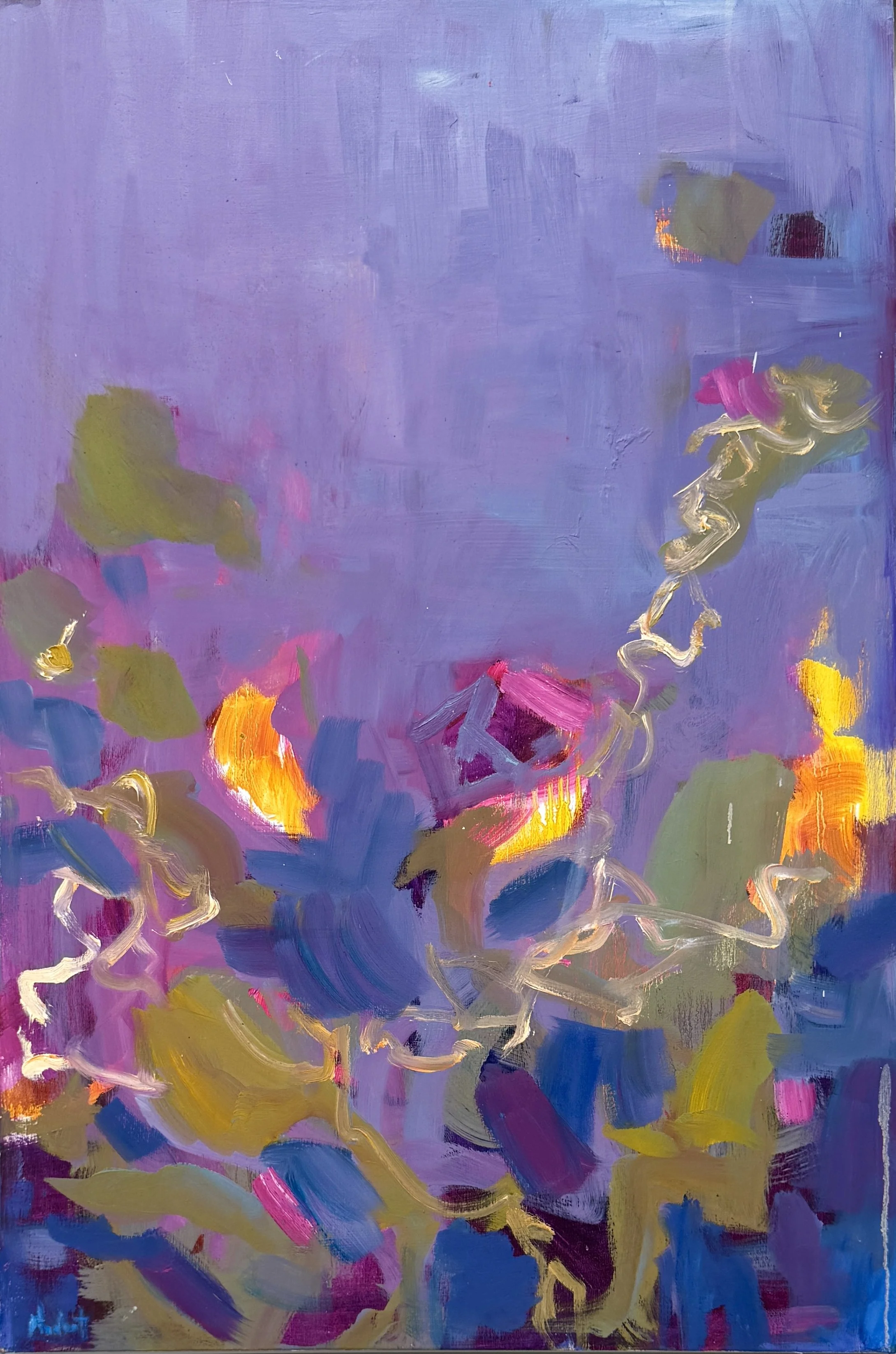 Nedret Andre,  Flowering Seeds , acrylic on wood panel, 31" x 21", SOLD 