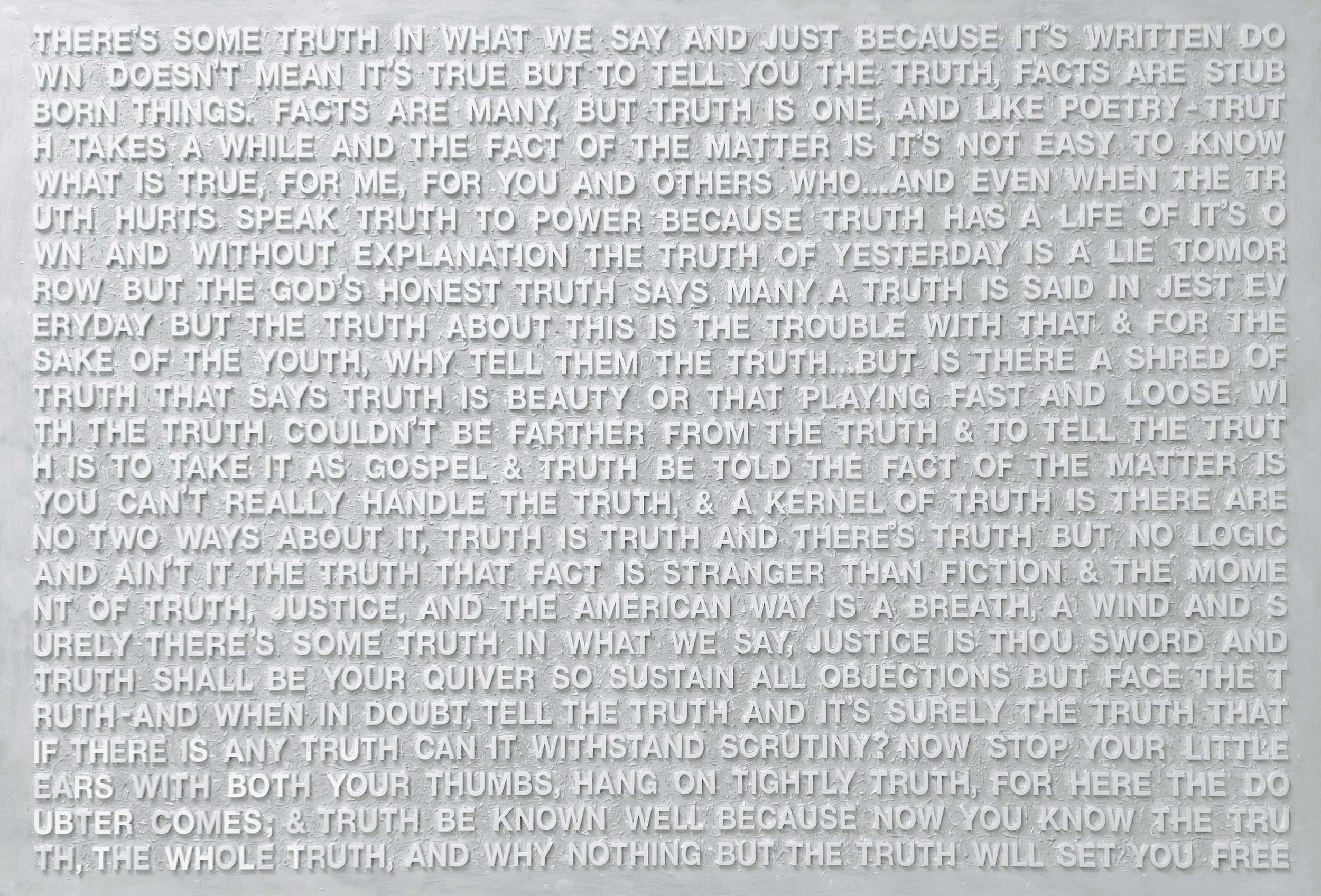  Peter Buchman,  Truth be Told , plexiglas, primer, acrylics, modeling paste, fibre paste on birch panel, 48" x 70" x 2", SOLD 