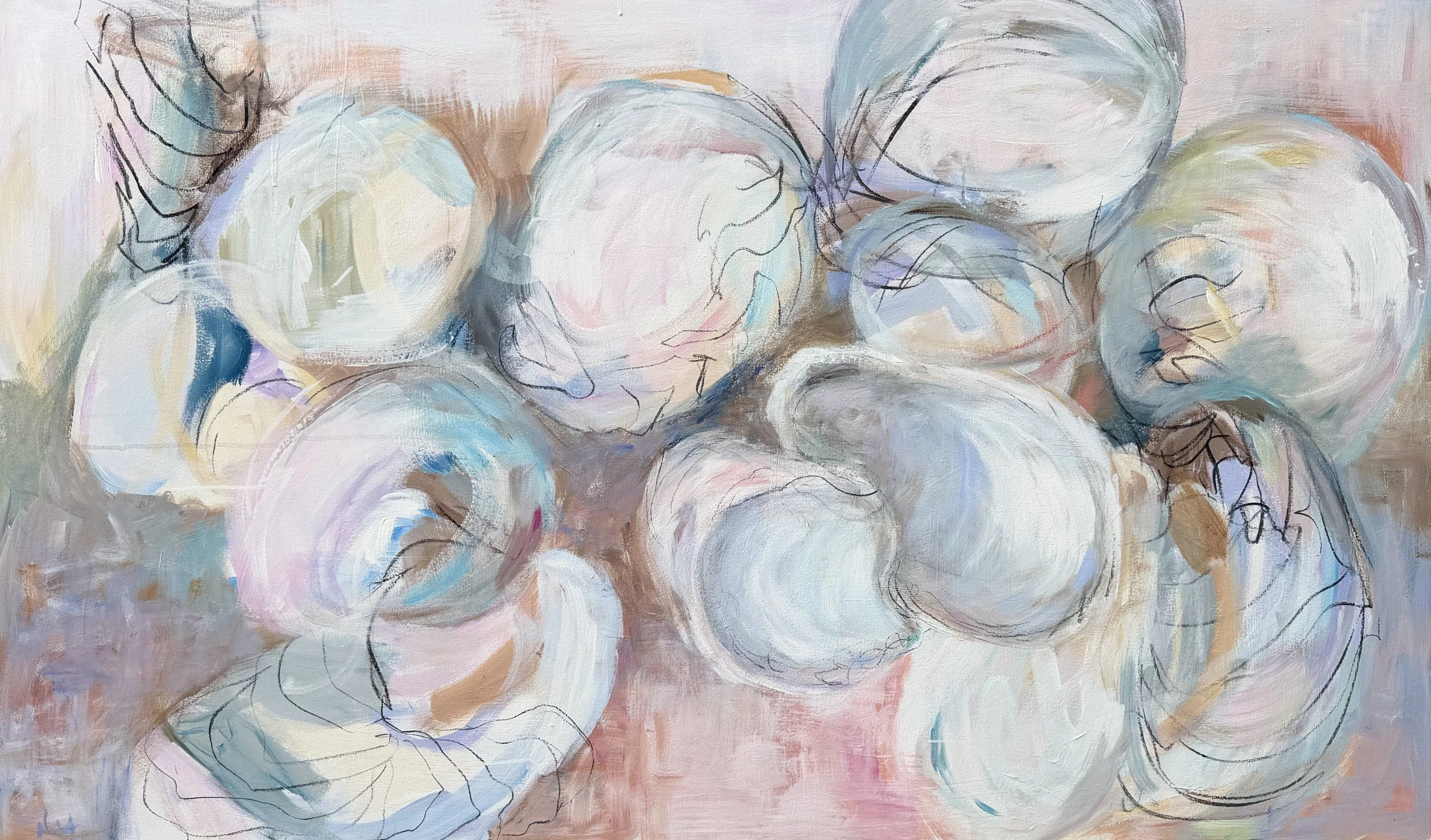  Nedret Andre,  Shells and Sky , acrylic on canvas, 36" x 60", $5,000 