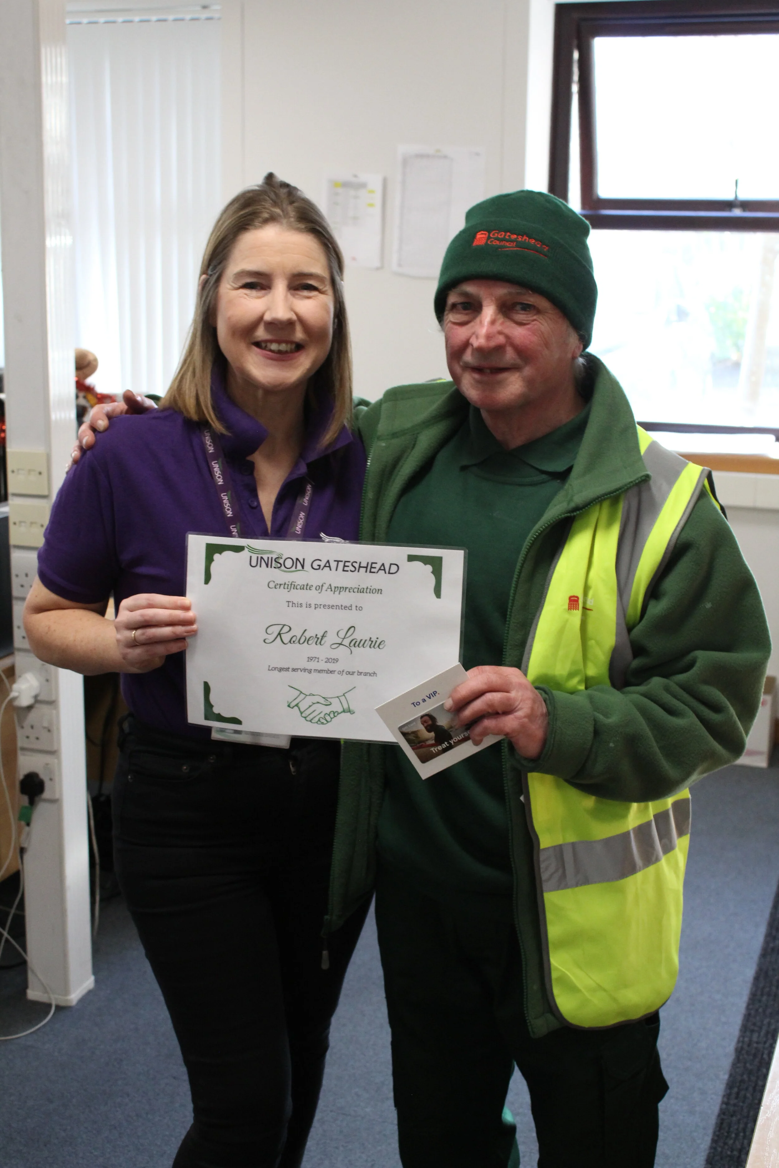 Longest Serving Member at Gateshead UNISON celebration