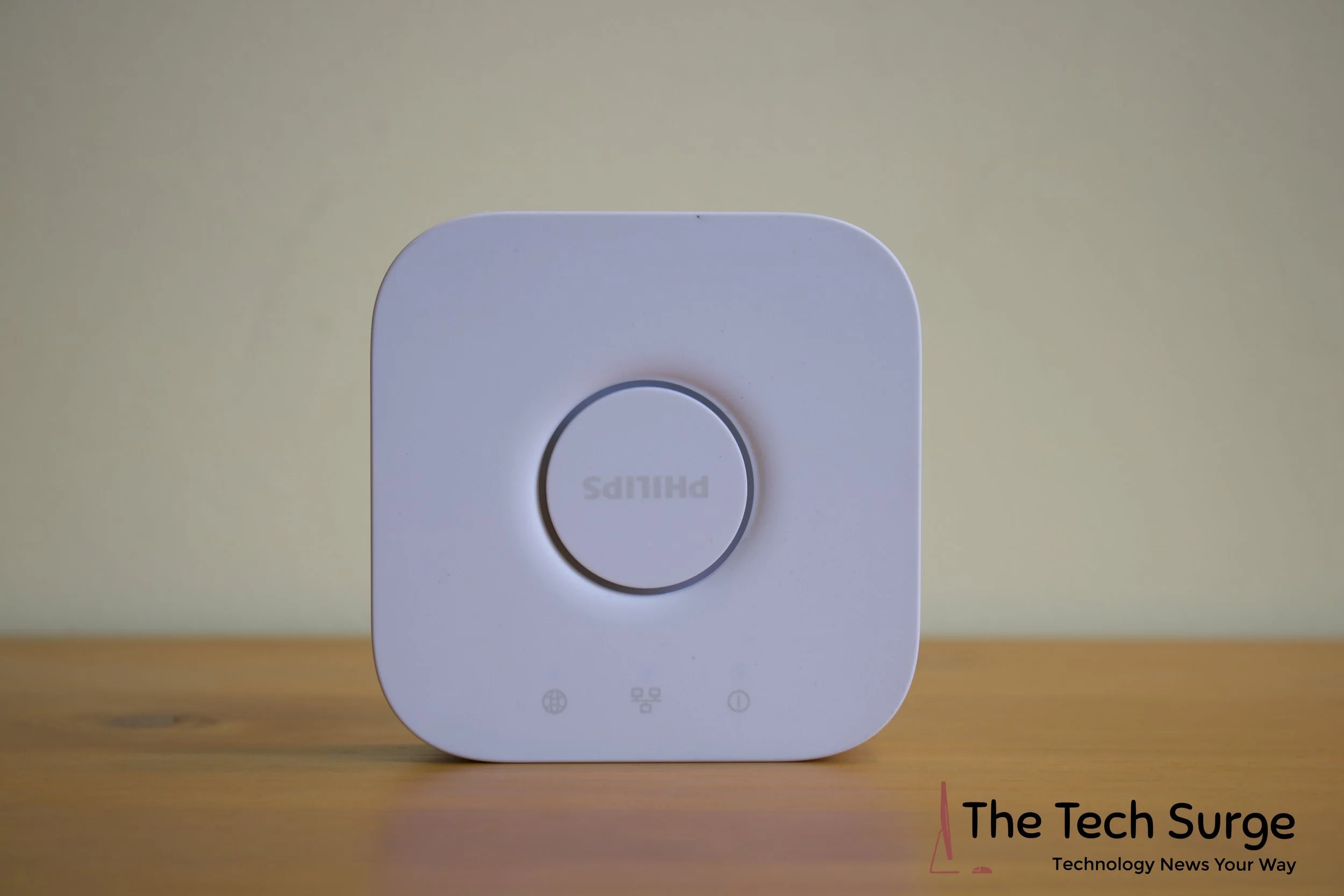 A closer look at the proprietary Philips Hue Bridge that connects your new smart lights to your home Wi-Fi network for easy control.