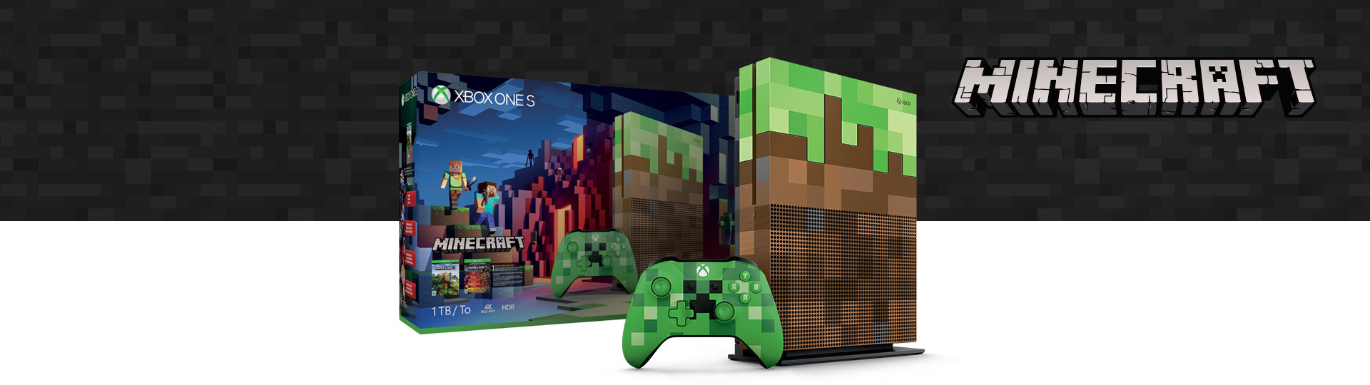 | Source: Microsoft | The new Limited Edition Xbox One S 1TB console and Minecraft Creeper controller bundle available October 3, 2017 for $399. |
