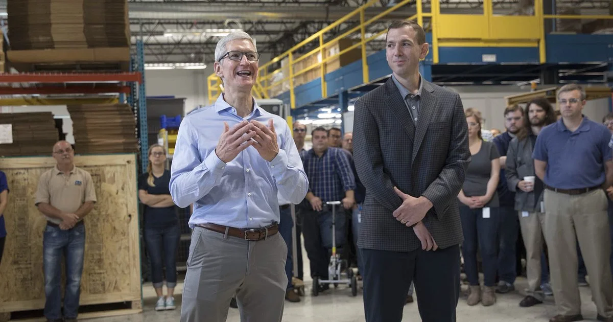 | Source: Tim Cook's Twitter (@tim_cook) | Tim Cook standing in the manufacturing plant in Cincinnati. 