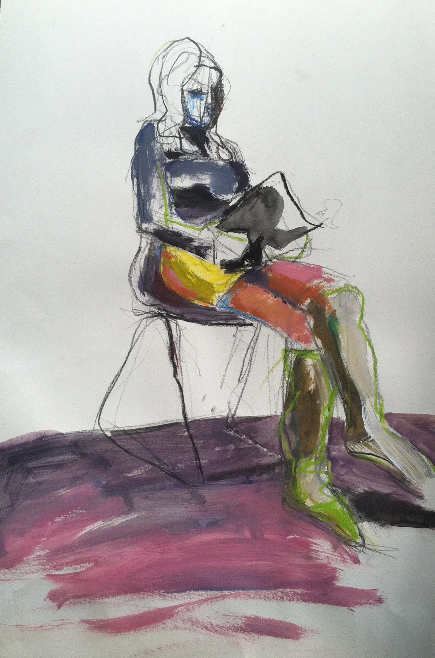 Hot green boots, 18" x 12" acrylic and mixed media on paper