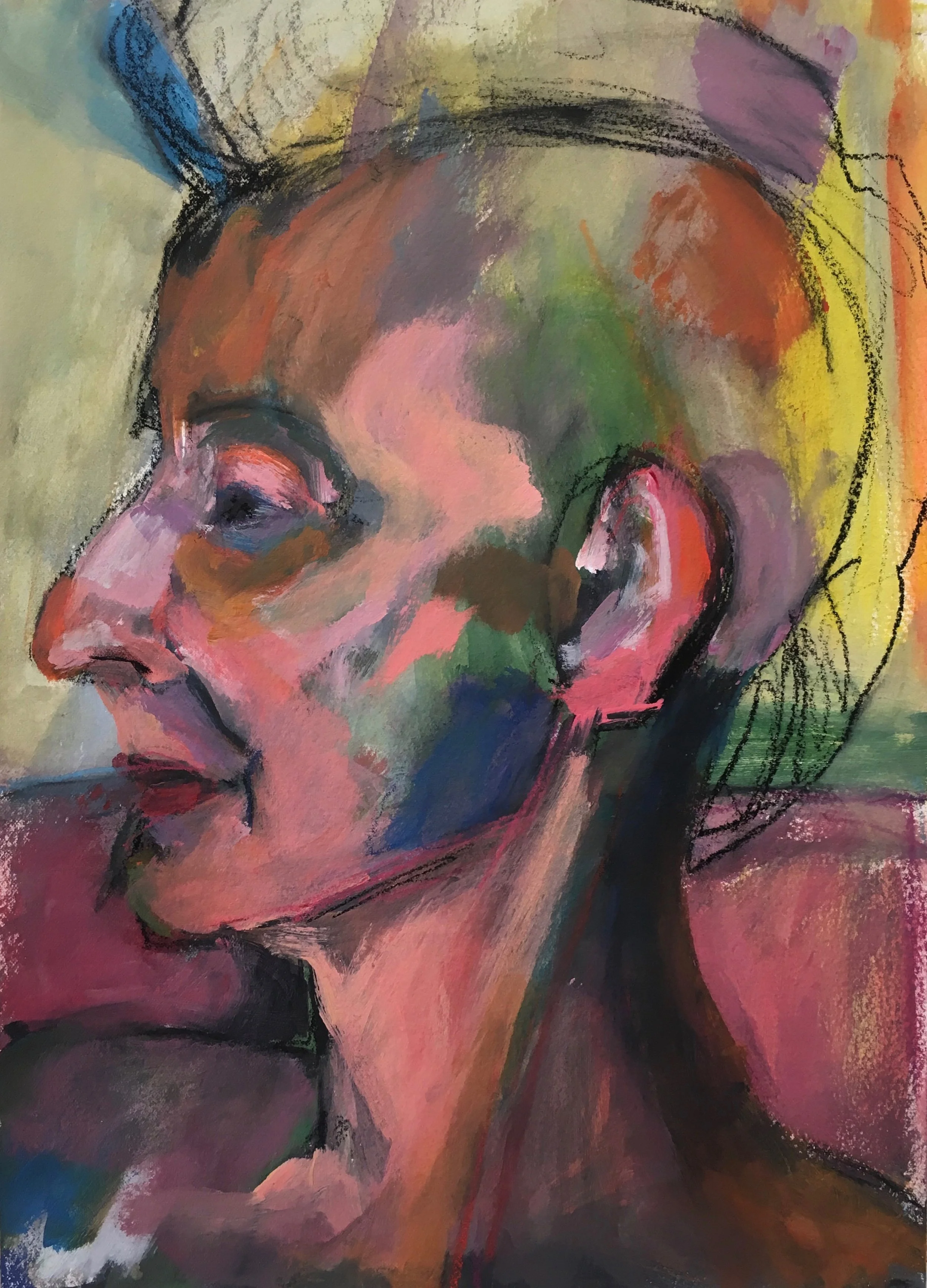 Sophie, 22" x 15" acrylic, charcoal and crayon on paper