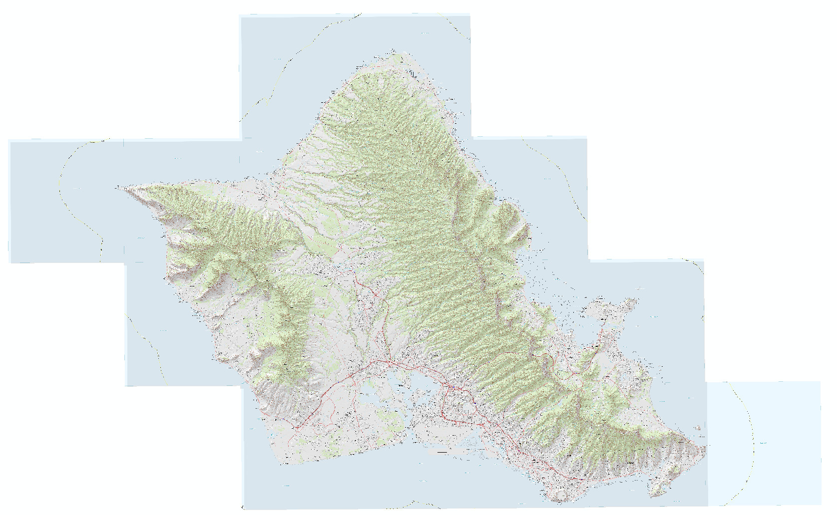 Raster catalog of 17 topo quads for Oahu. 