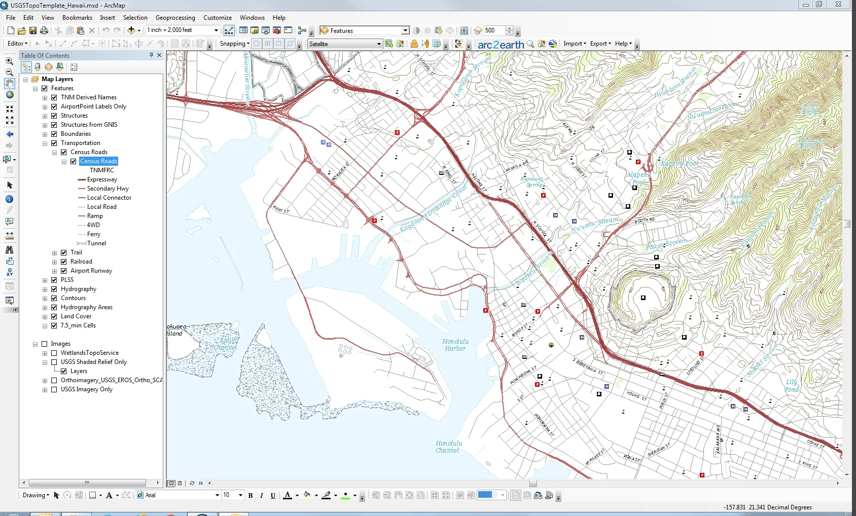 Figure 2: TNM mxd as displayed in ArcGIS data view. This is similar to a printed topo map.