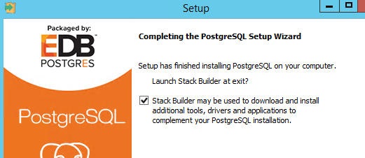 After completion it will ask if you want to launch Stack Builder – check the box and click Finish. This will lauch Stack Builder
