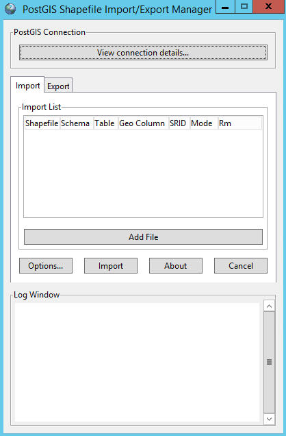 The shp2pgsql loader gui