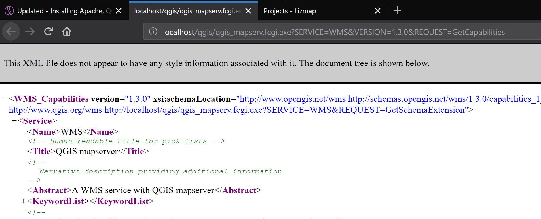 If you get something that looks like this you are ok - your QGIS Server installation is ok.