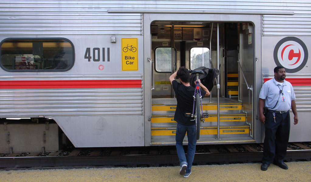 Consistent layout: Caltrain users expect bike storage on the northern-most train car. Photo credit: Jun Seita, Flickr