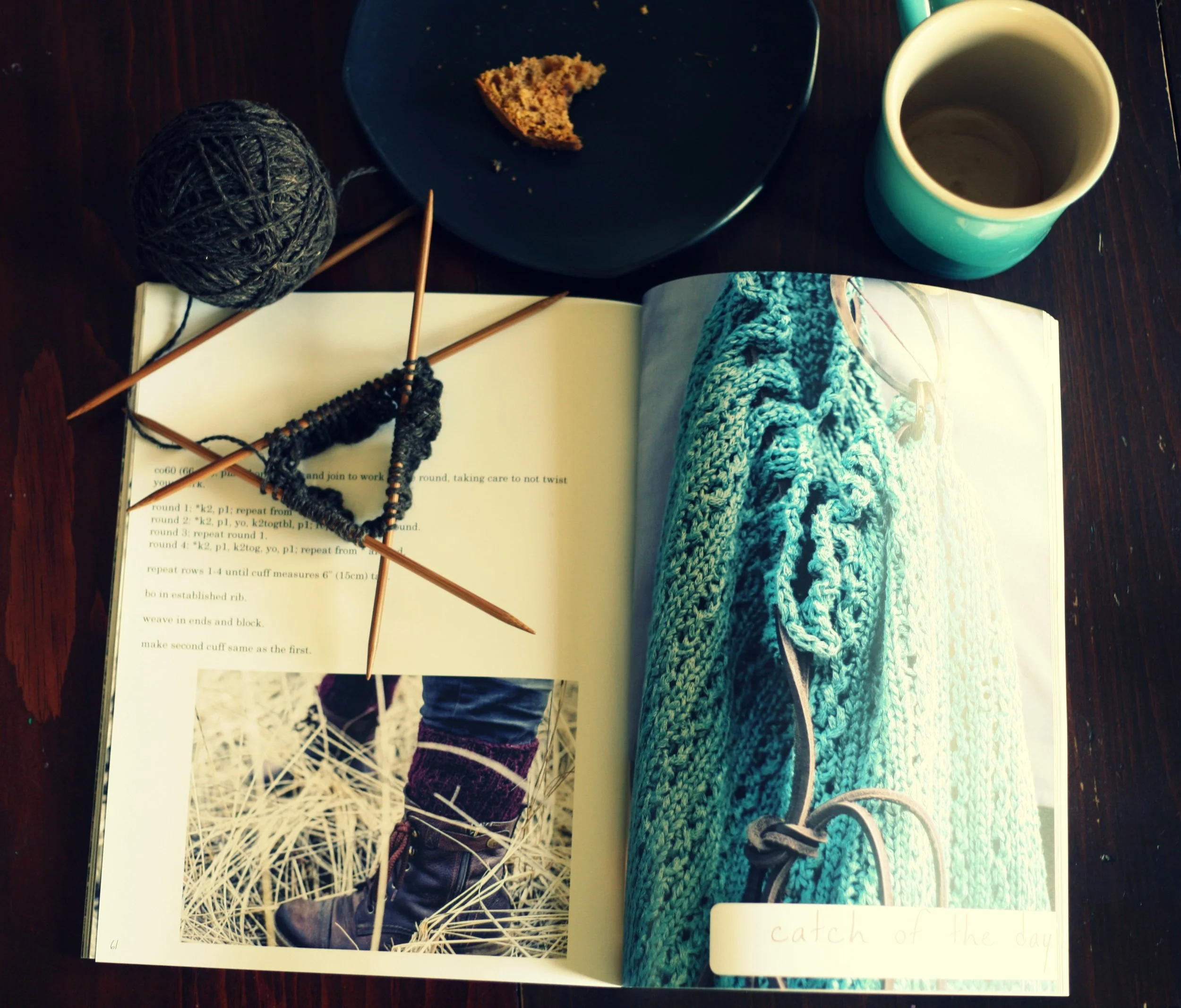 The start of my Dulse boot cuffs and the end of my coffee