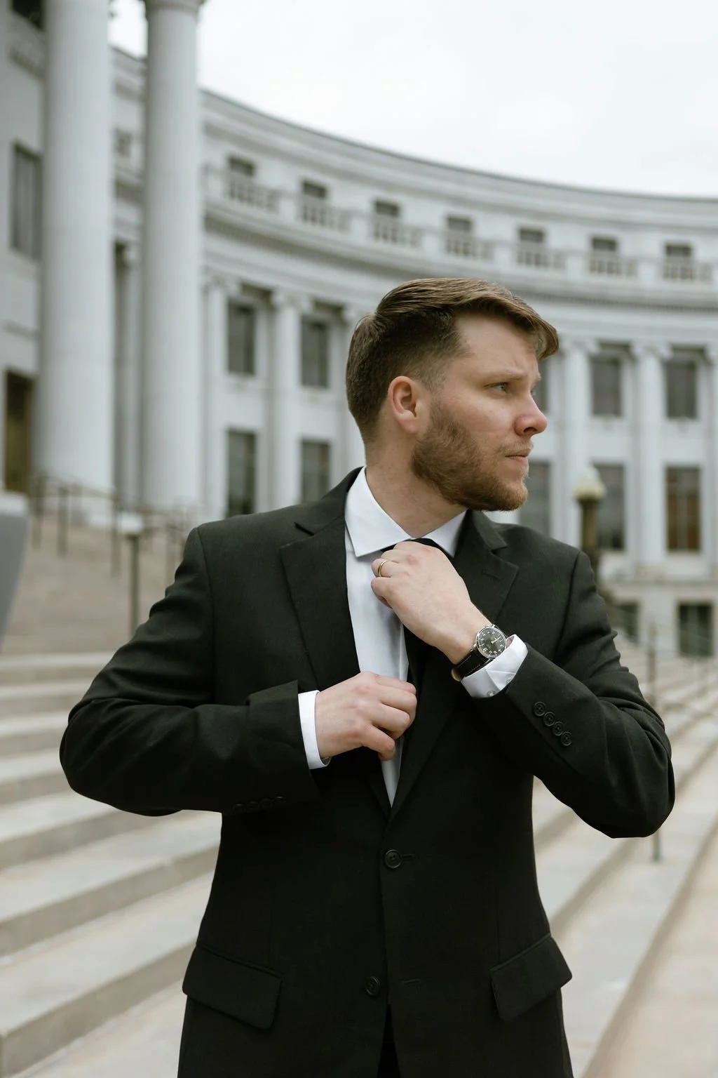 Editorial Groom Portrait at the Denver Courthouse