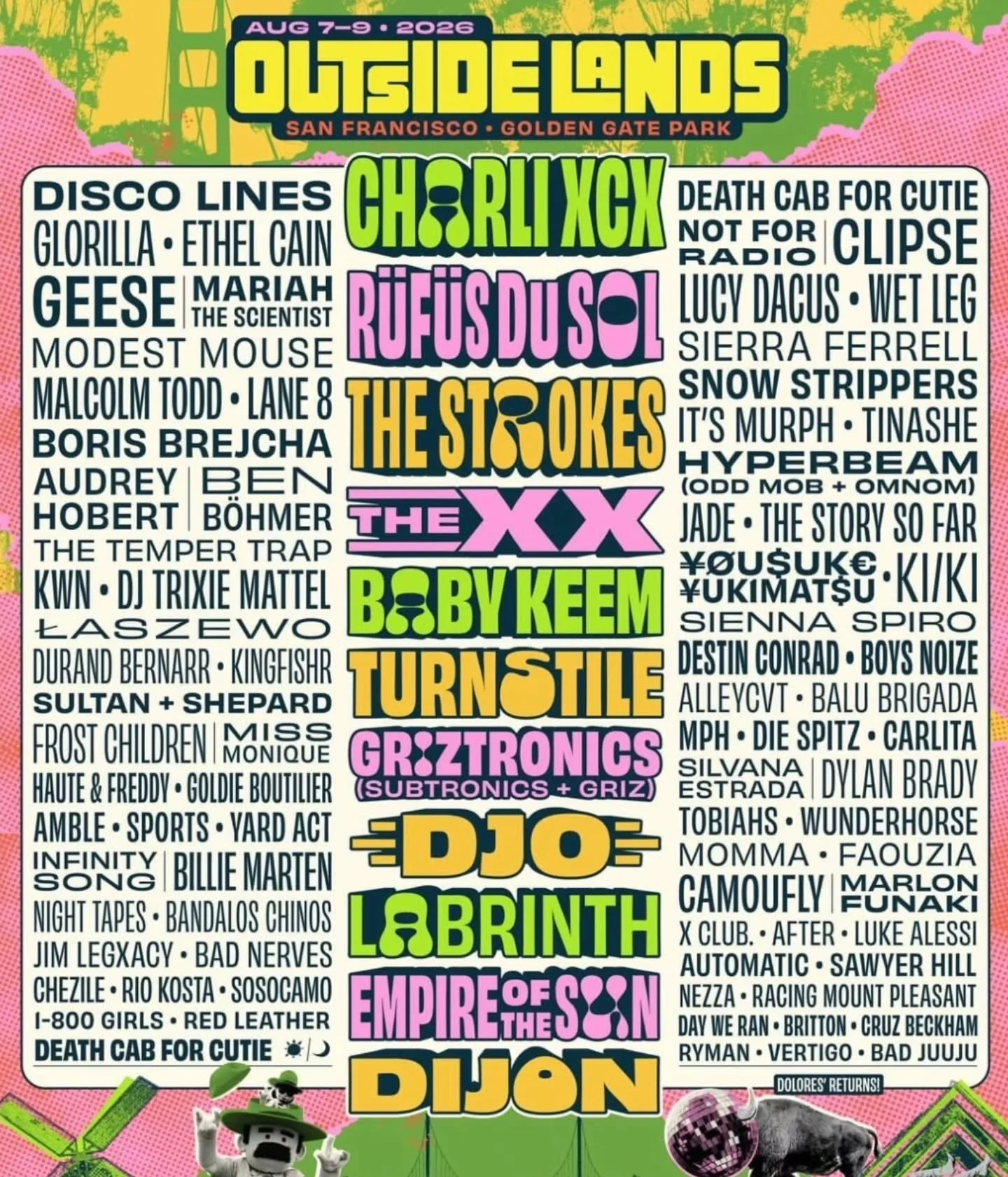 Outside Lands Festival Drop ✨️

San Francisco's @outsidelands music festival will feature live performances by @charli_xcx @rufusdusol @thestrokes @djotime @dijondijon_ @geesebandnyc and many more on August 7th through 9th in Golden Gate Park, Califo