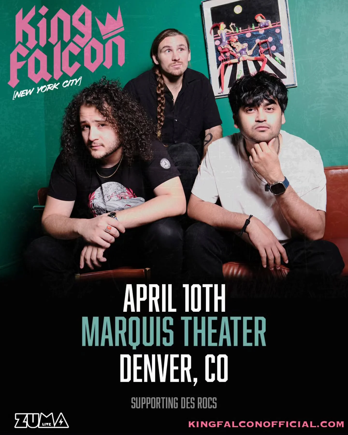 🎟 DENVER TICKET GIVEAWAY 🎟

Enter to win tickets to King Falcon @kingfalconband and Des Rocs @iamdesrocs live in concert at Marquis Theater on April 10th in Denver, Colorado. 🎵

Giveaway steps:
1. Follow @soundbitemagazine &amp; @kingfalconband📲 