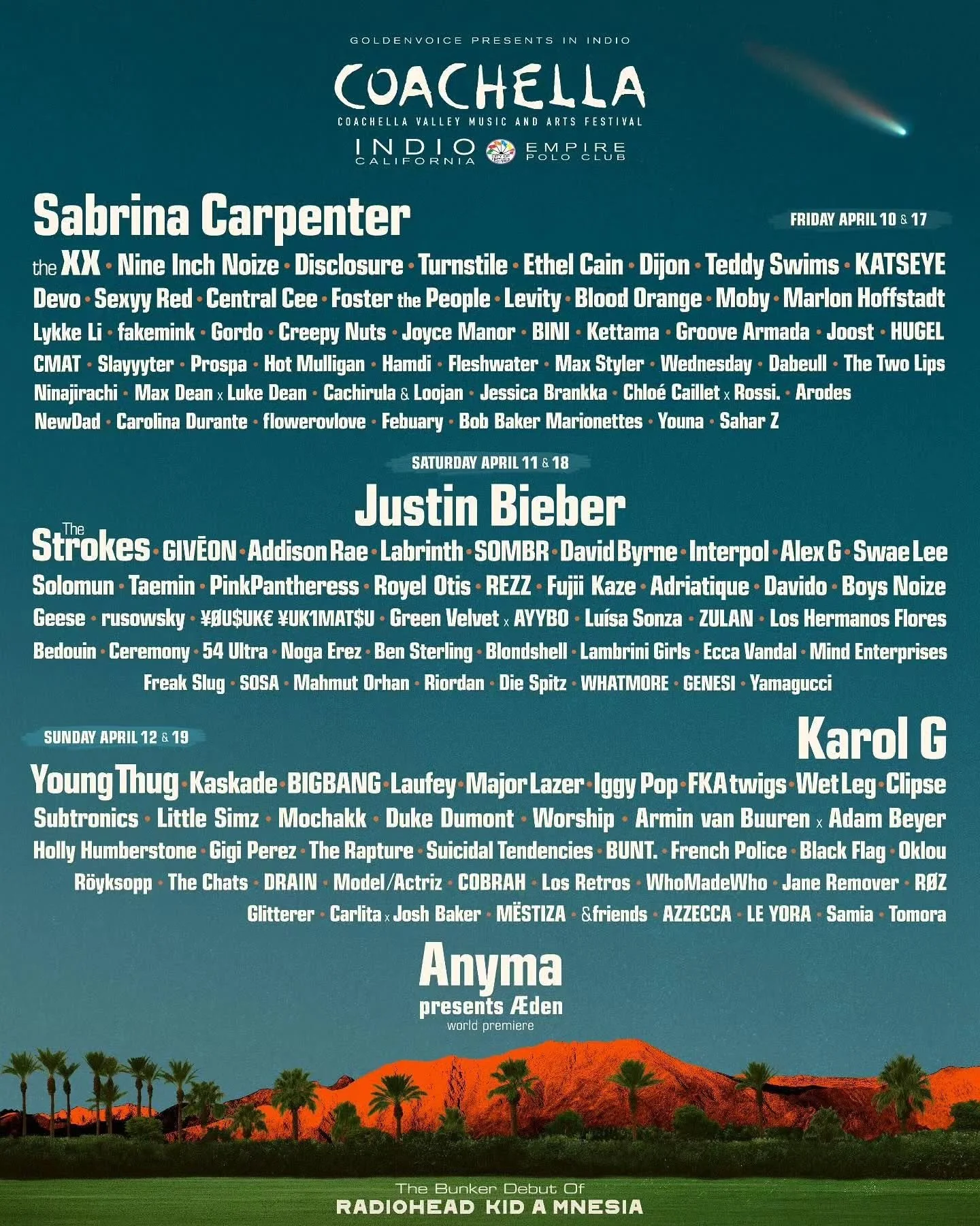 Coachella Weekend 2 🏜 

Which artist are you looking forward to seeing? Are you attending Coachella this weekend? ✍️

Stay tuned on local events on soundbitemagazine.net 📲 

#Coachella #justinbieber #coachellavibes #coachella2026 #coachellamusicfes