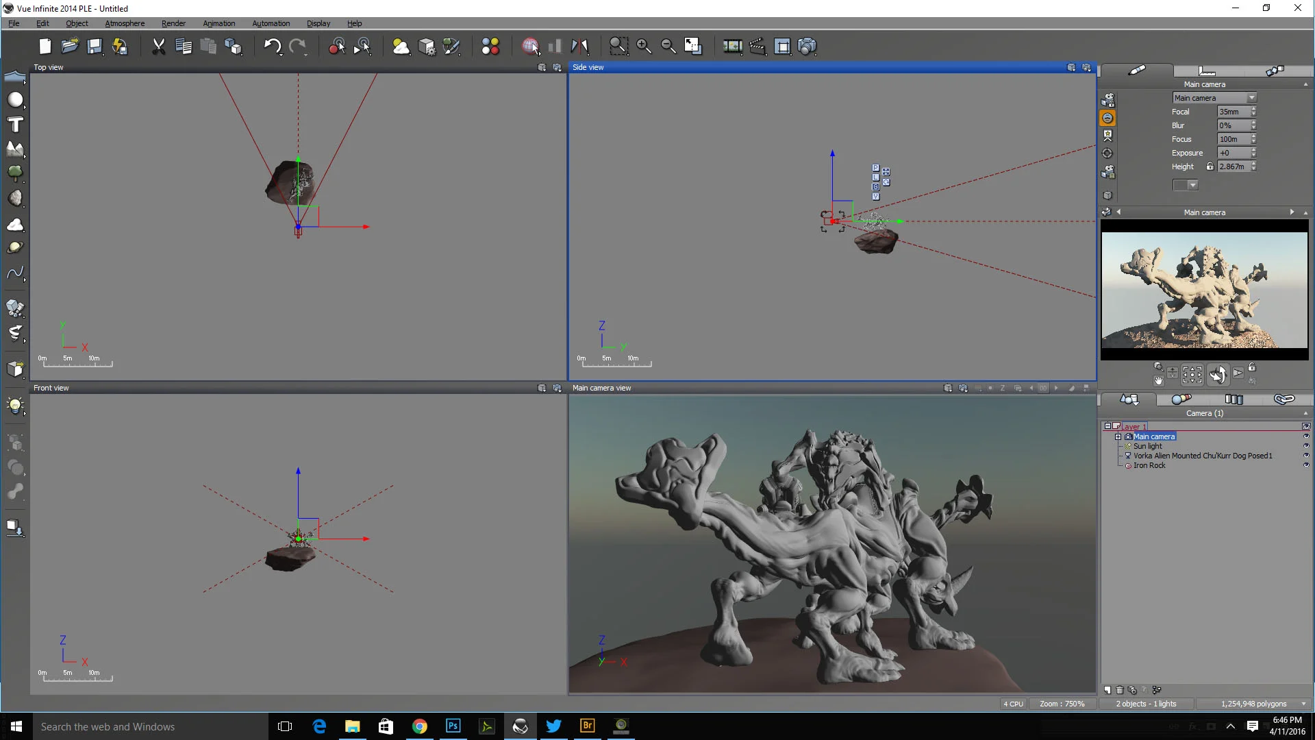 I've imported the model and set it on a rock.