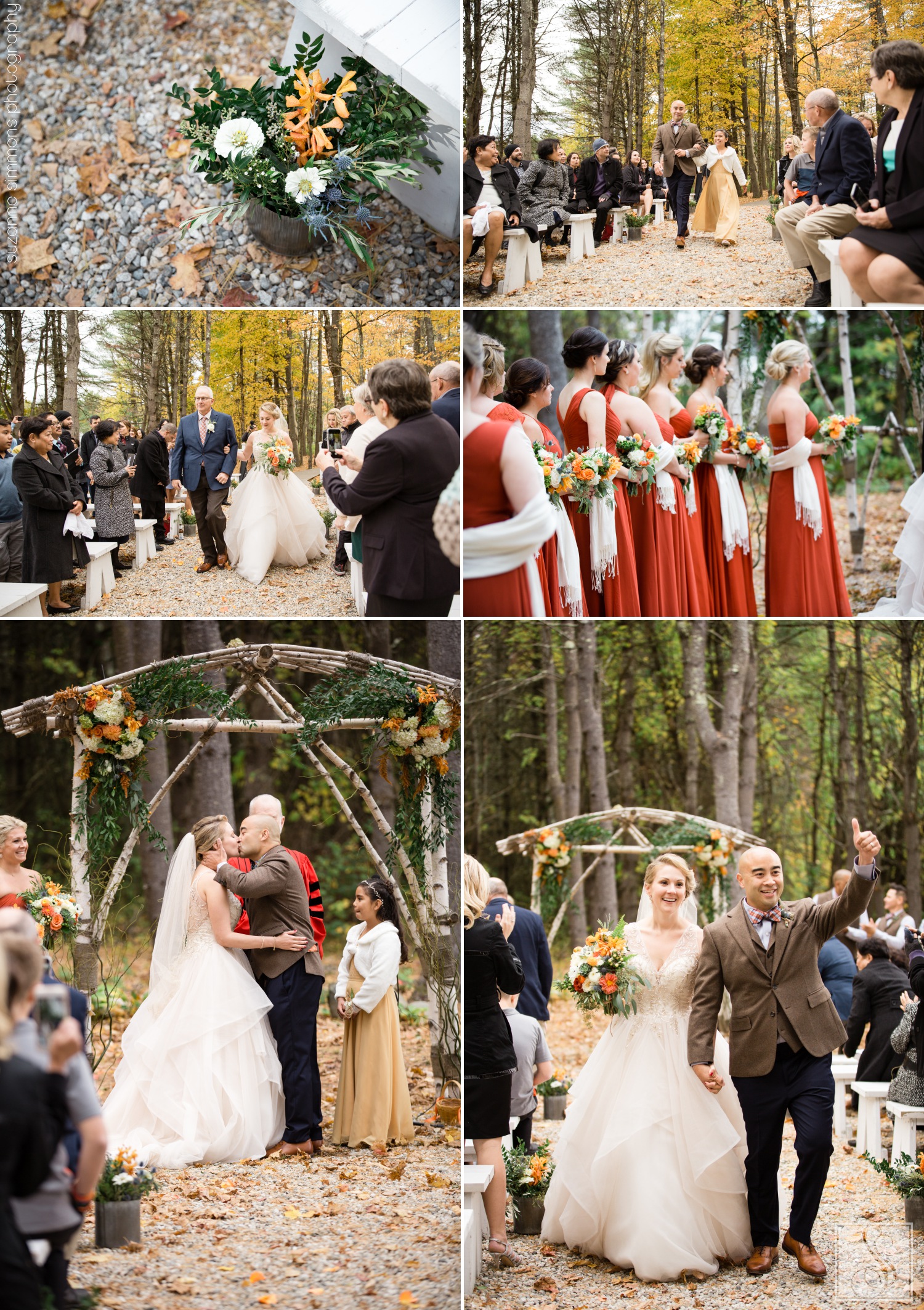 Woodland ceremony at The Barn at Flanagan Farm in Buxton, Maine