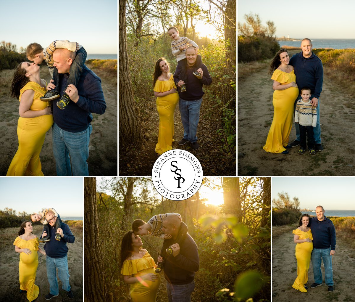 Fall family portraits during sunset in Biddeford Pool, Maine