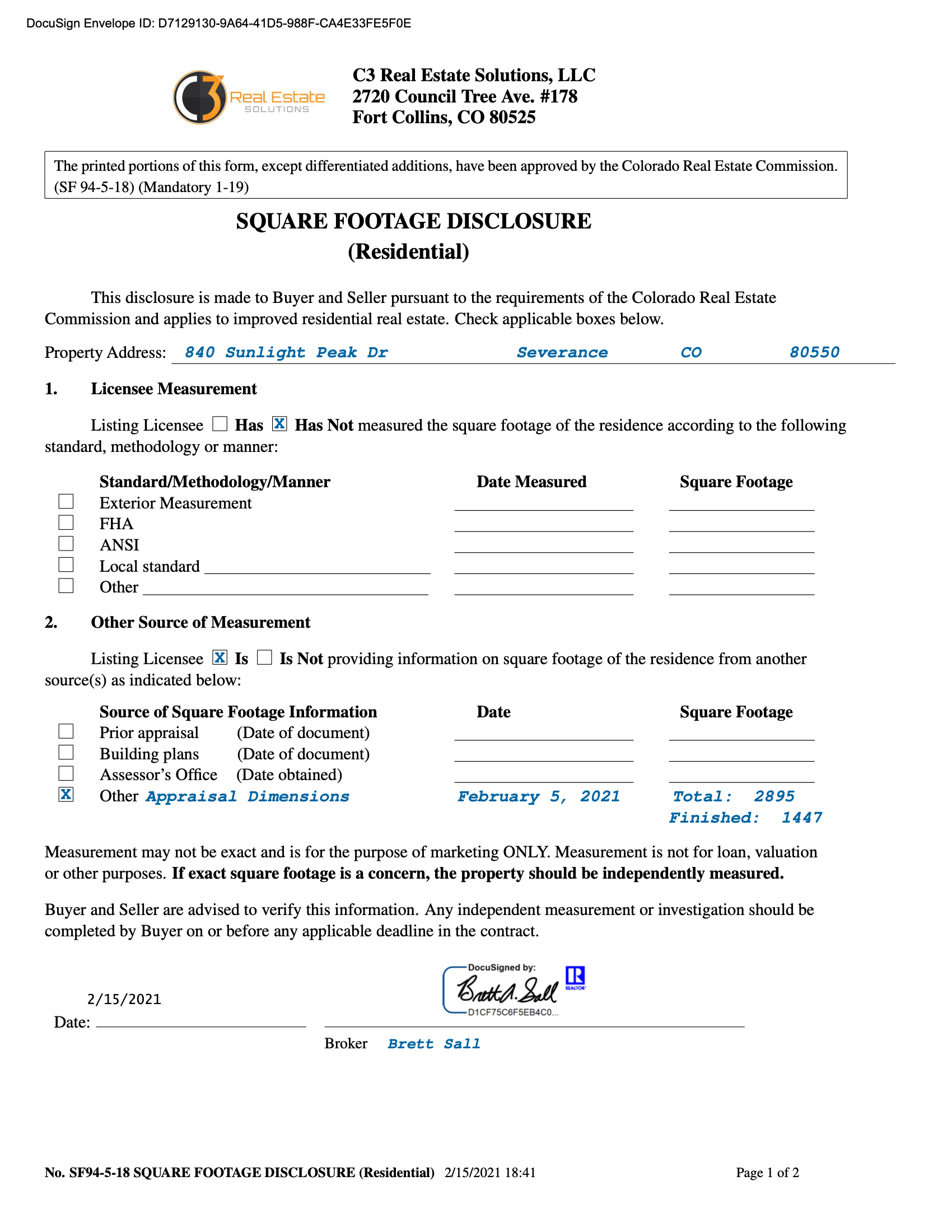 Square Footage Disclosure