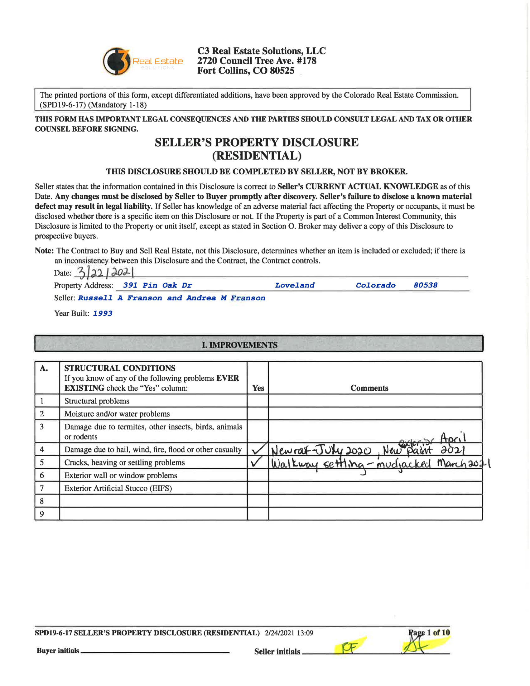 Seller's Property Disclosure