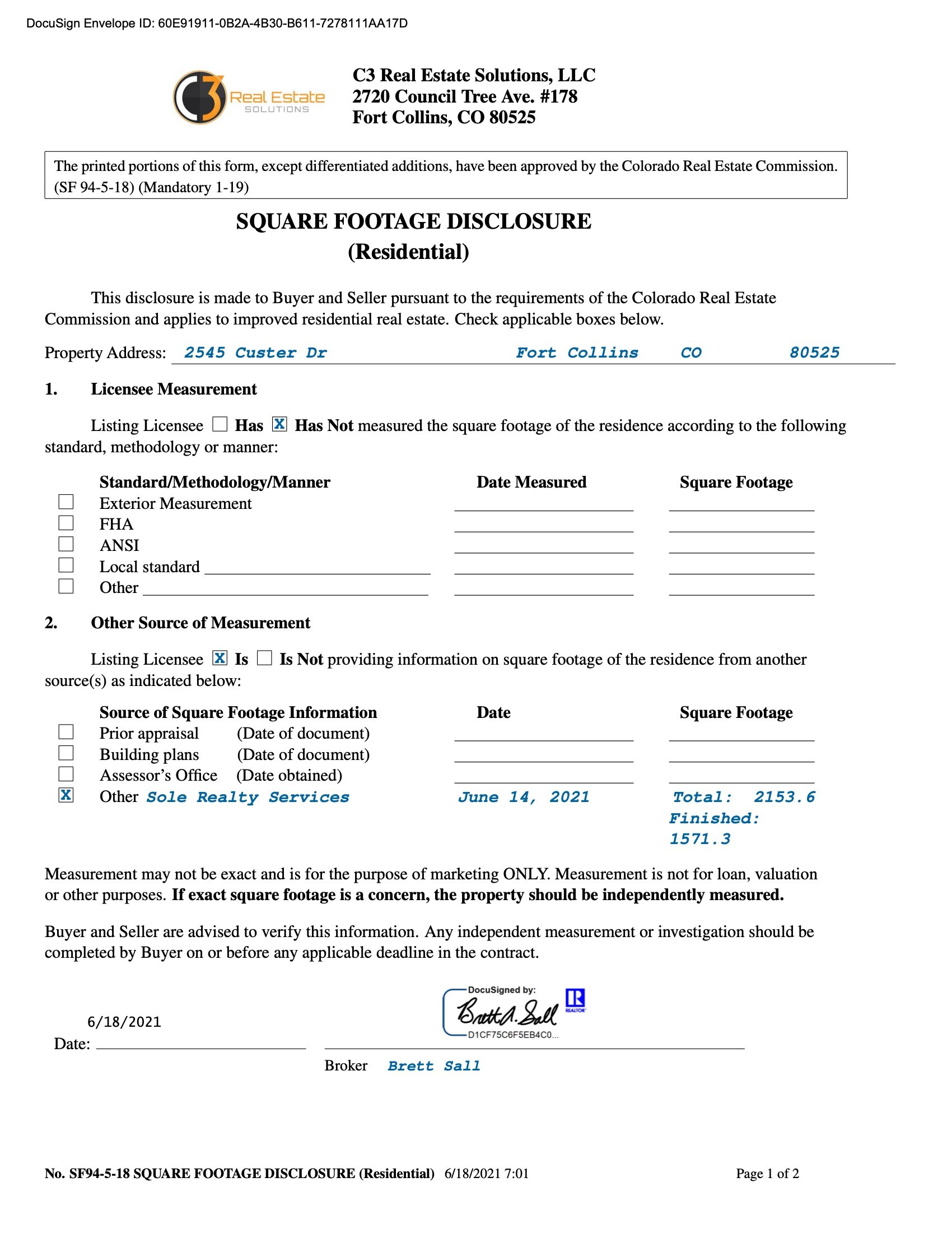 Square Footage Disclosure