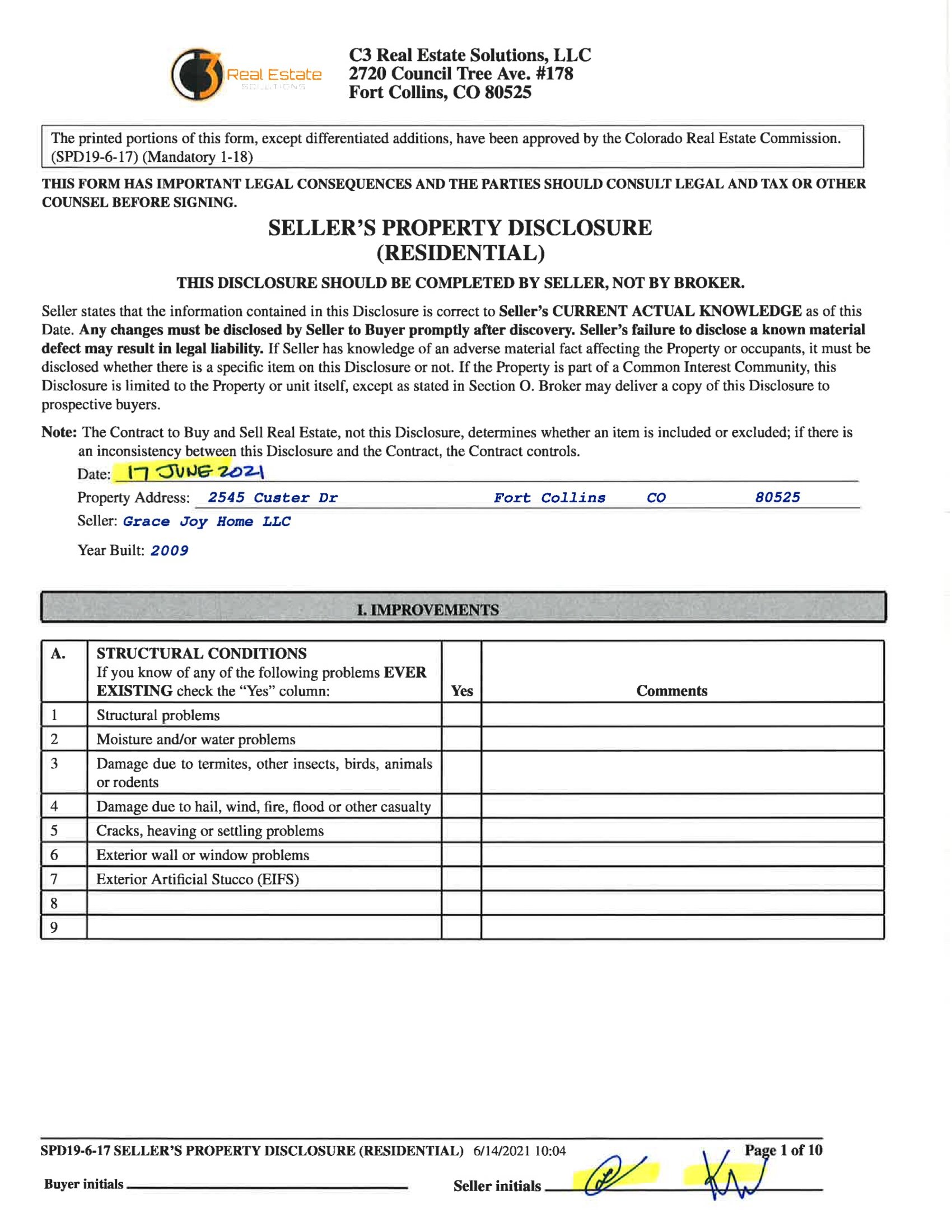 Seller's Property Disclosure