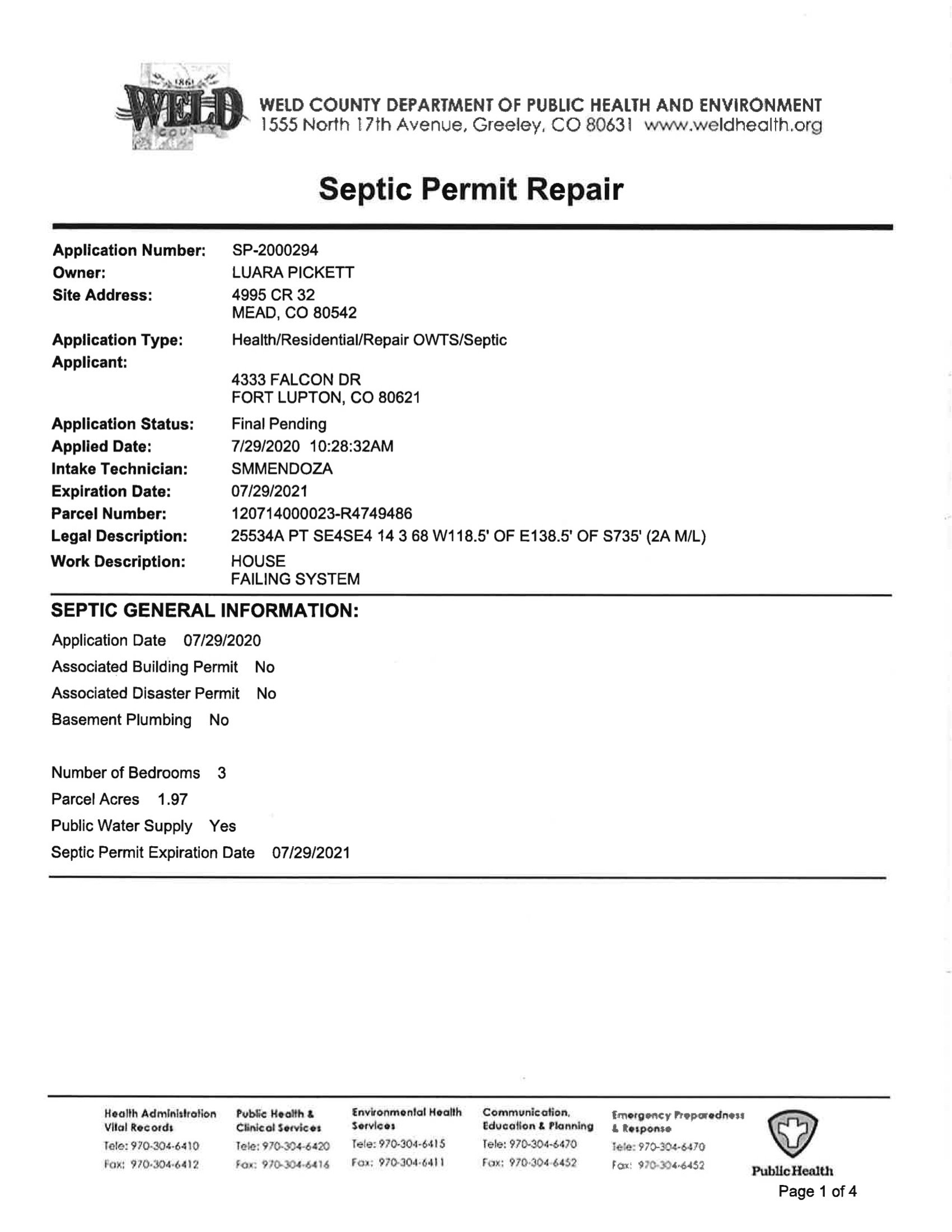 Septic Permit Repair
