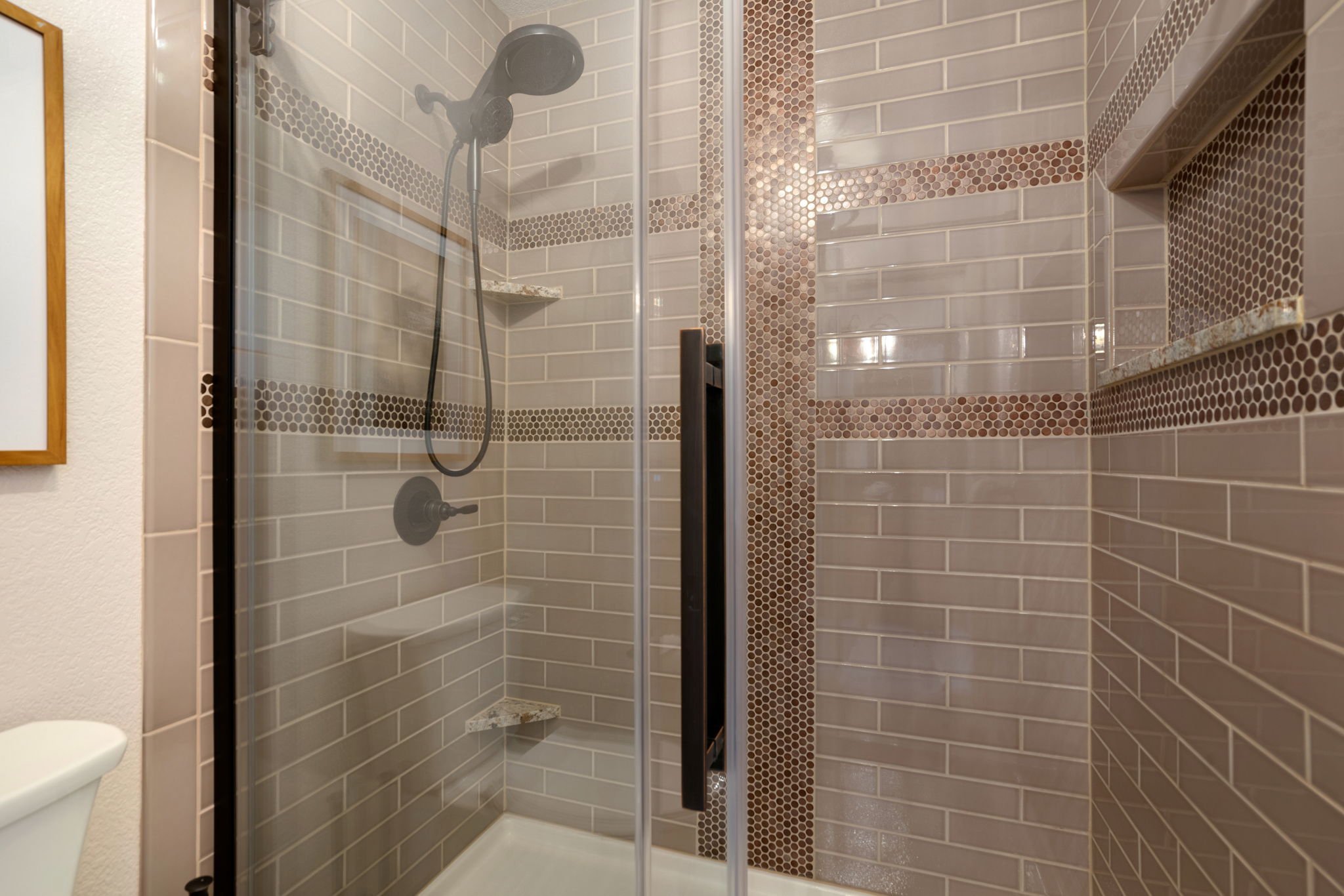 Walk-In Shower w/ Beautiful Tile Surround