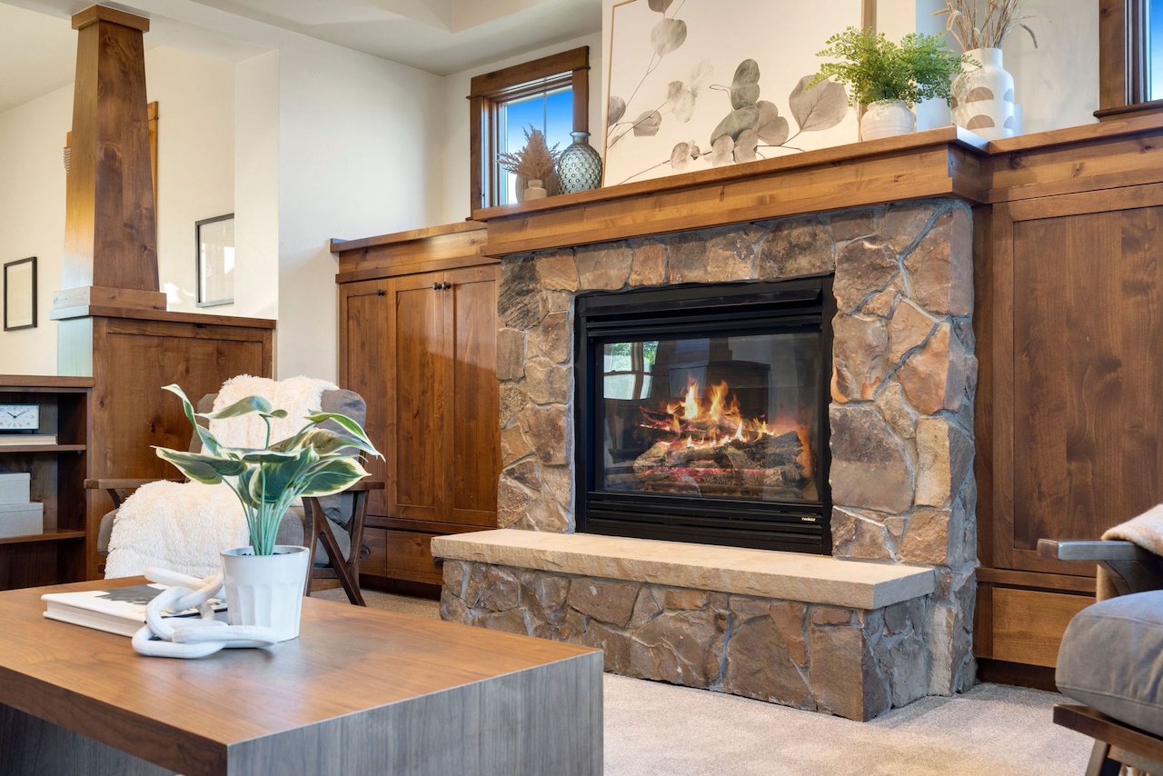 Real Stonework Fireplace in Living Room