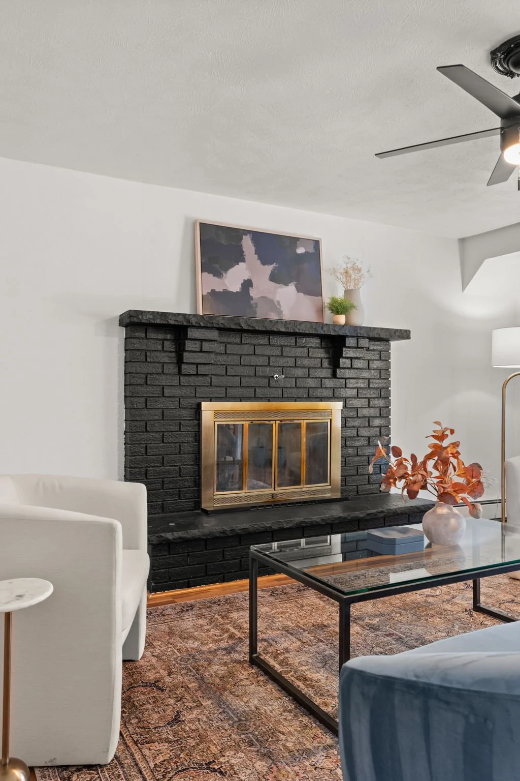 Cozy wood-burning fireplace