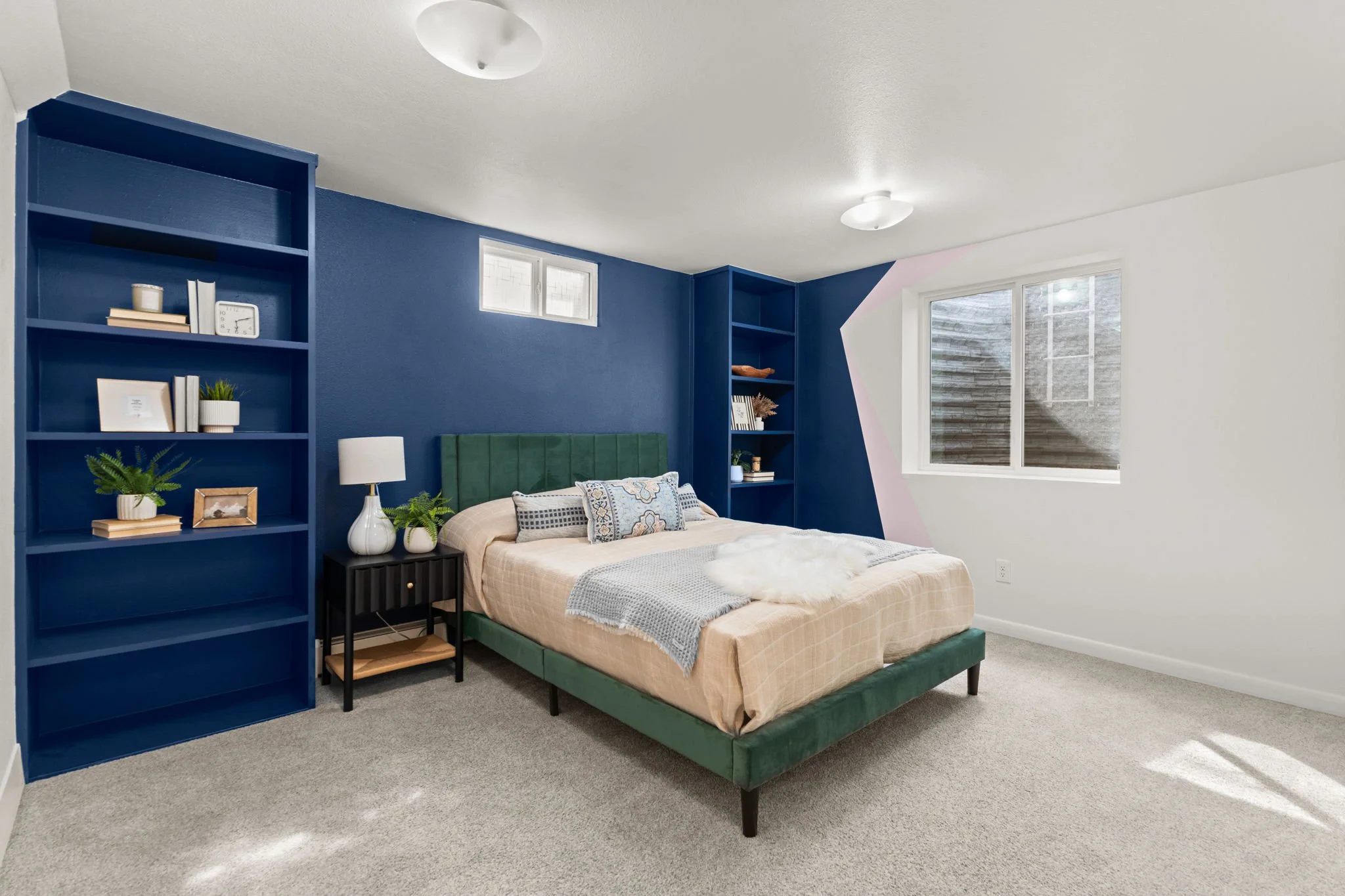 One of two bedrooms in the basement