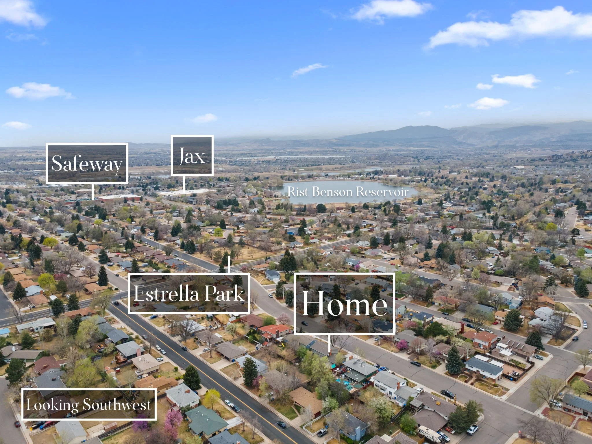 The neighborhood offers wide streets and mature trees