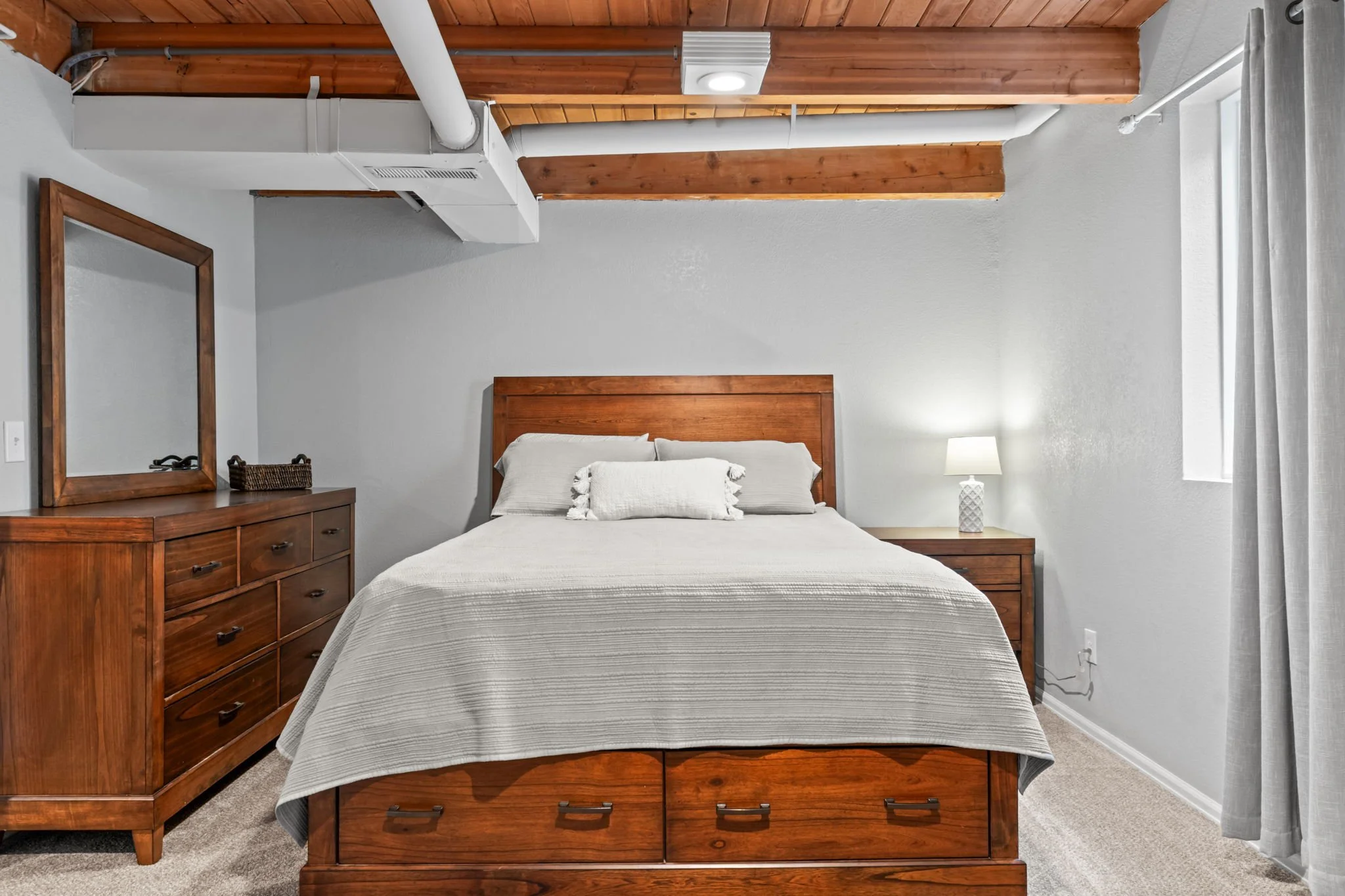 This bedroom in the basement could make a great secondary primary bedroom