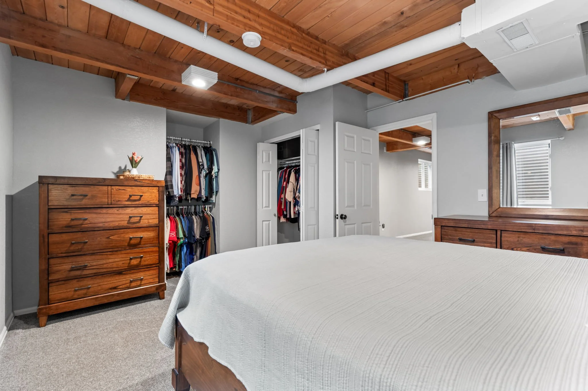 This bedroom in the basement could make a great secondary primary bedroom