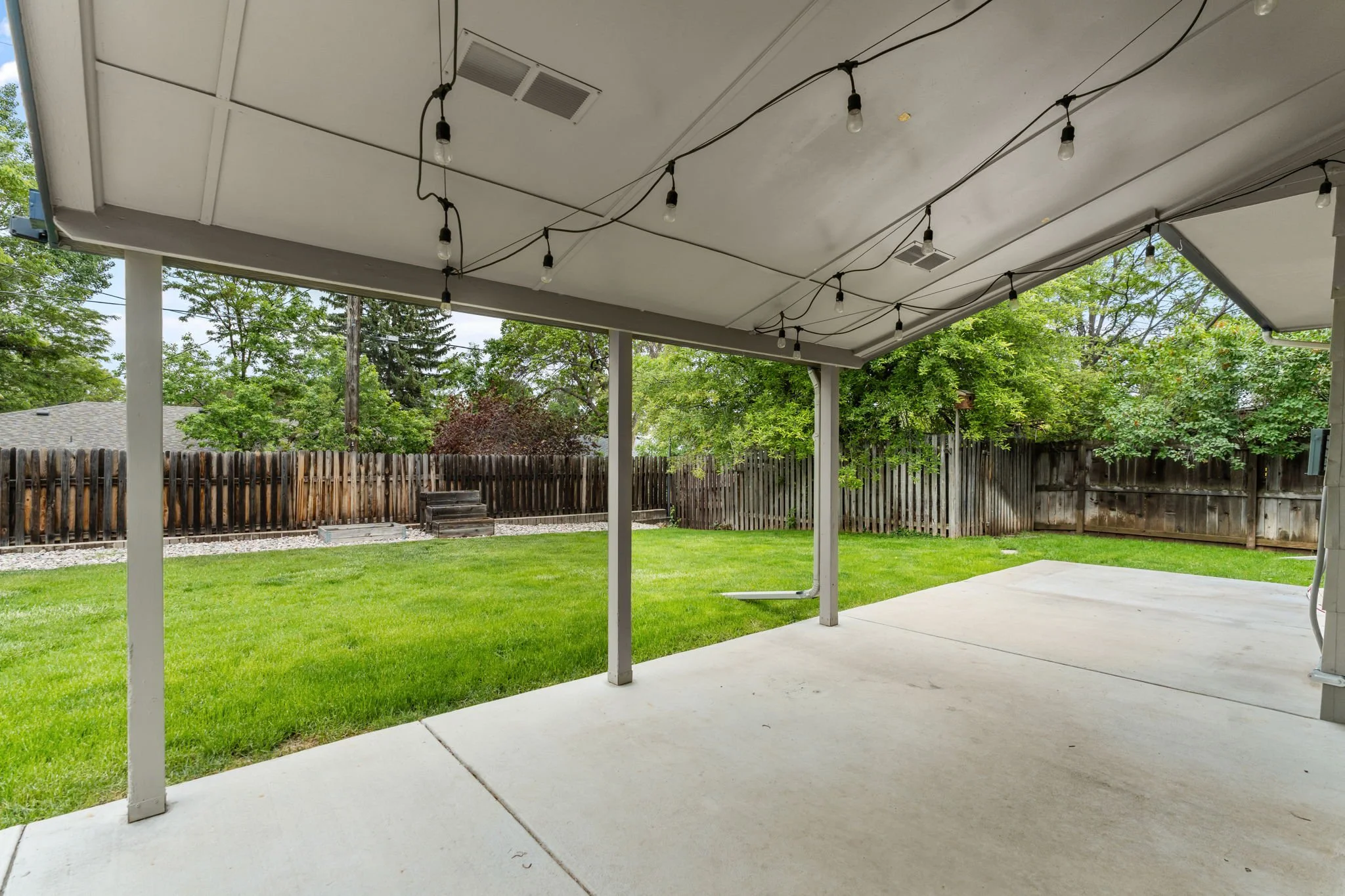 Covered patio in the backyard