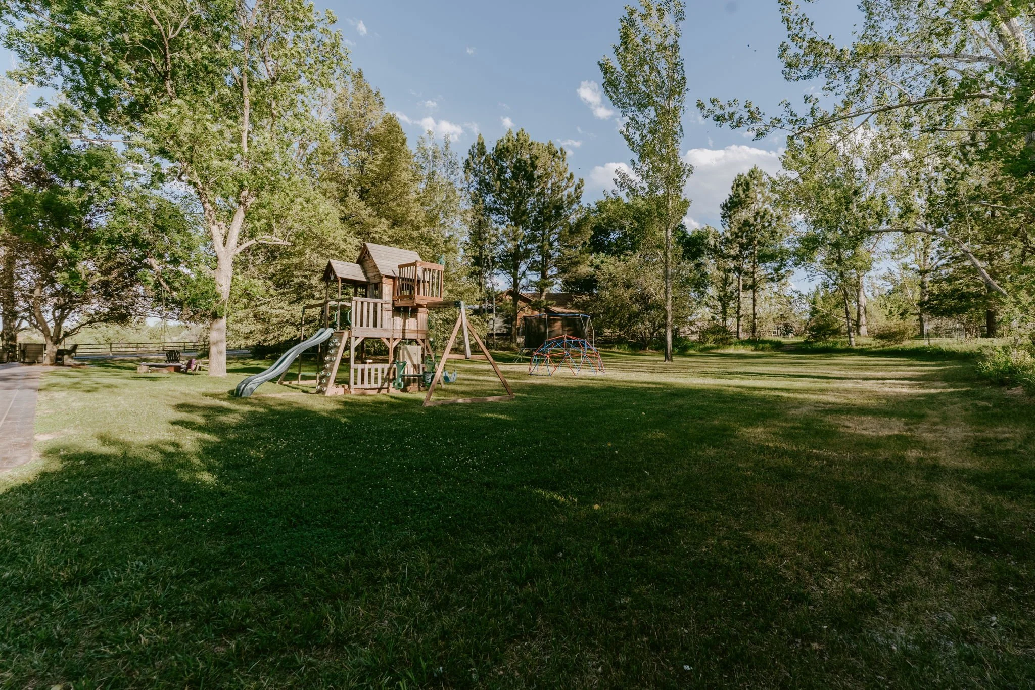 Lush trees (including two mature apple trees and many chokecherry bushes)